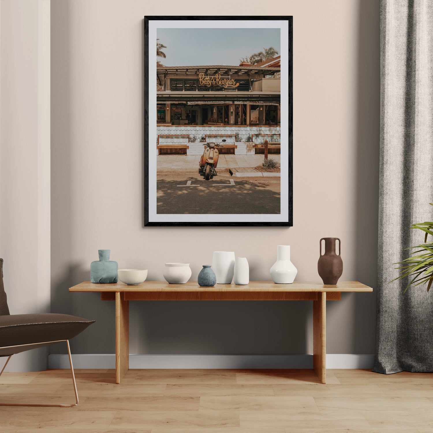 Lifestyle image of Noosa Nostalgia fine art print, Noosa, Australia, coastal scenes artwork, 03 noosa nostalgia c black frame