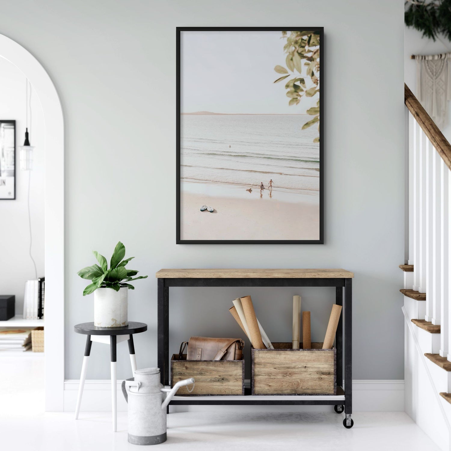 Lifestyle image of Walking On Sunshine fine art print, Noosa, Australia, coastal scenes artwork, 03 walking on sunshine black full bleed 3large