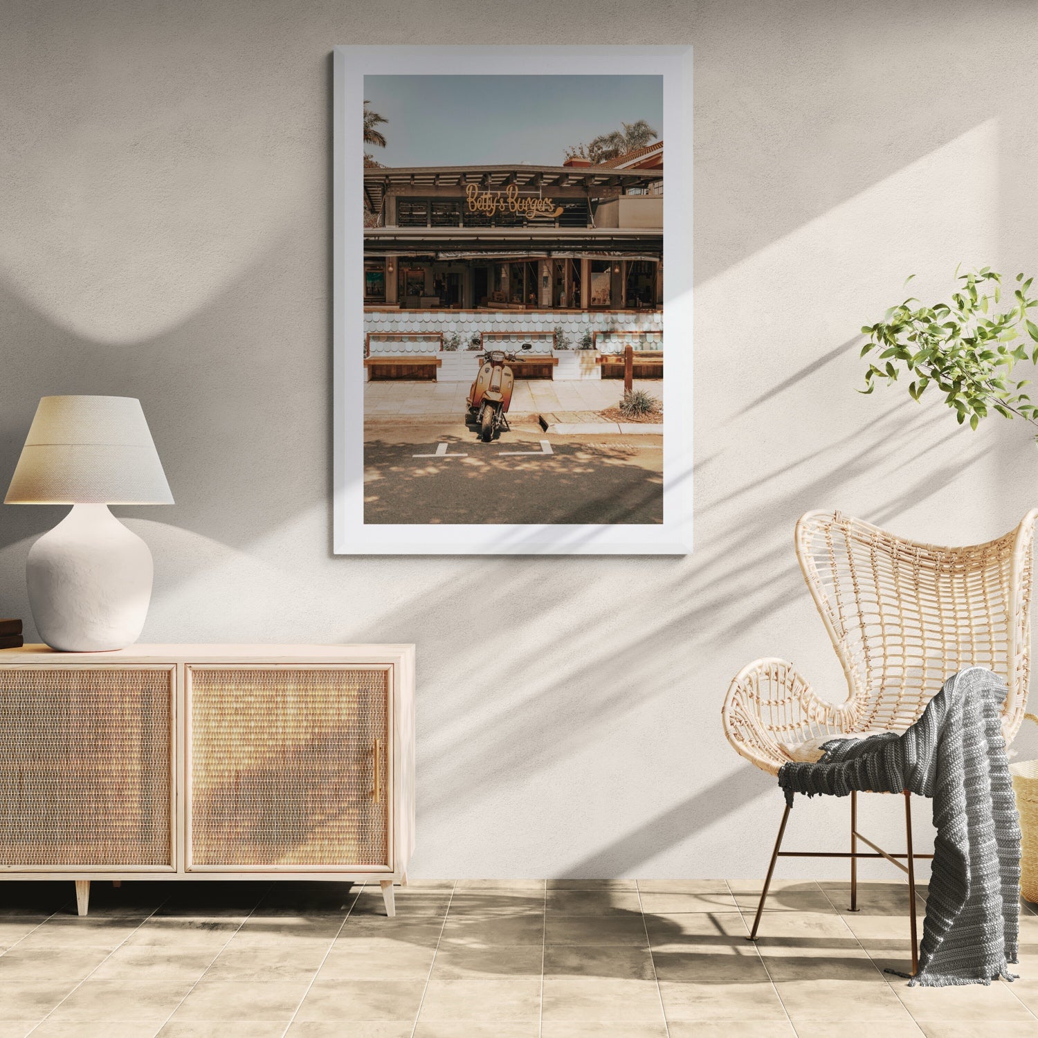 Lifestyle image of Noosa Nostalgia fine art print, Noosa, Australia, coastal scenes artwork, 04 noosa nostalgia c white frame