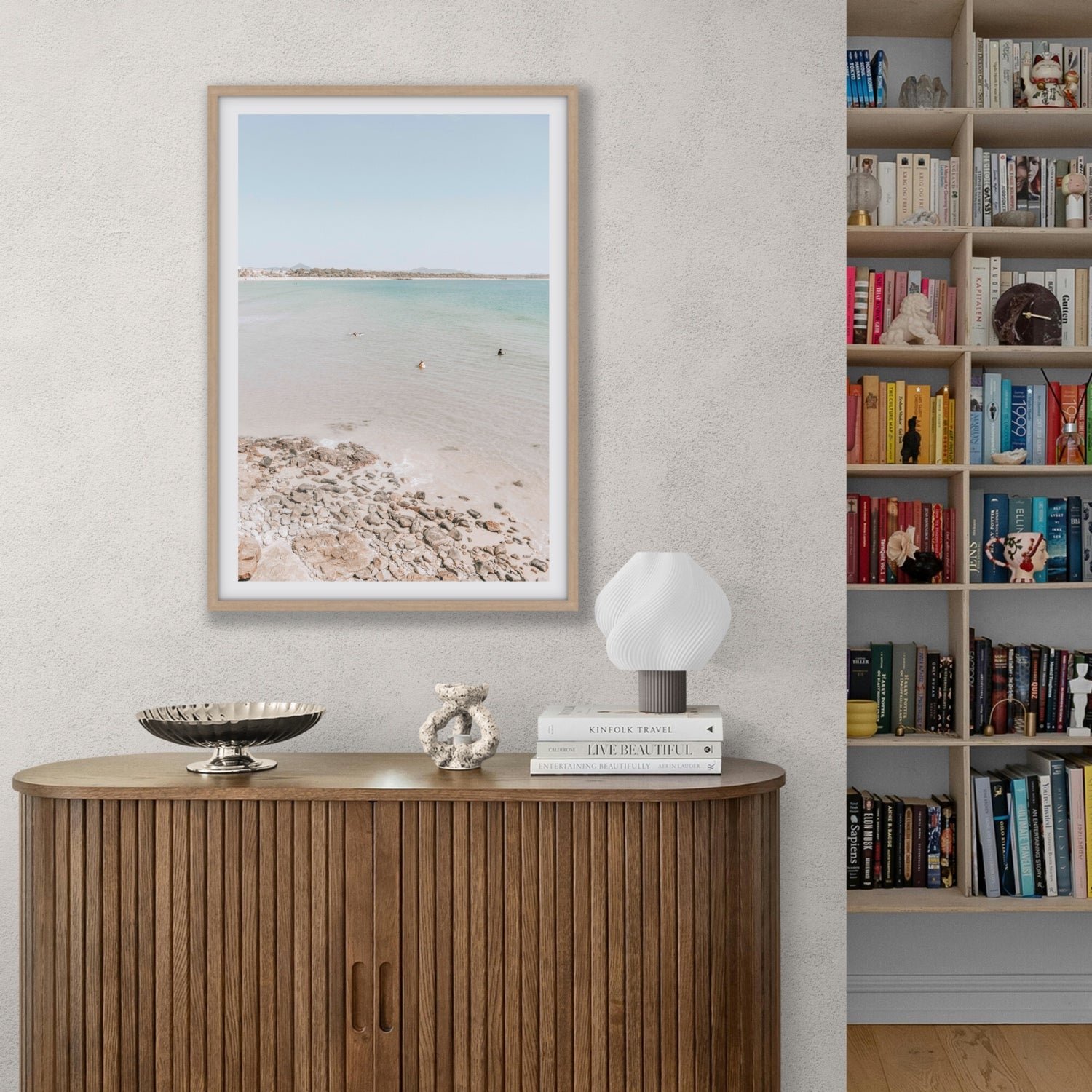 Lifestyle image of Sweet Serotonin fine art print, Noosa, Australia, coastal scenes artwork, 04 sweet serotonin canvy natural frame rooms