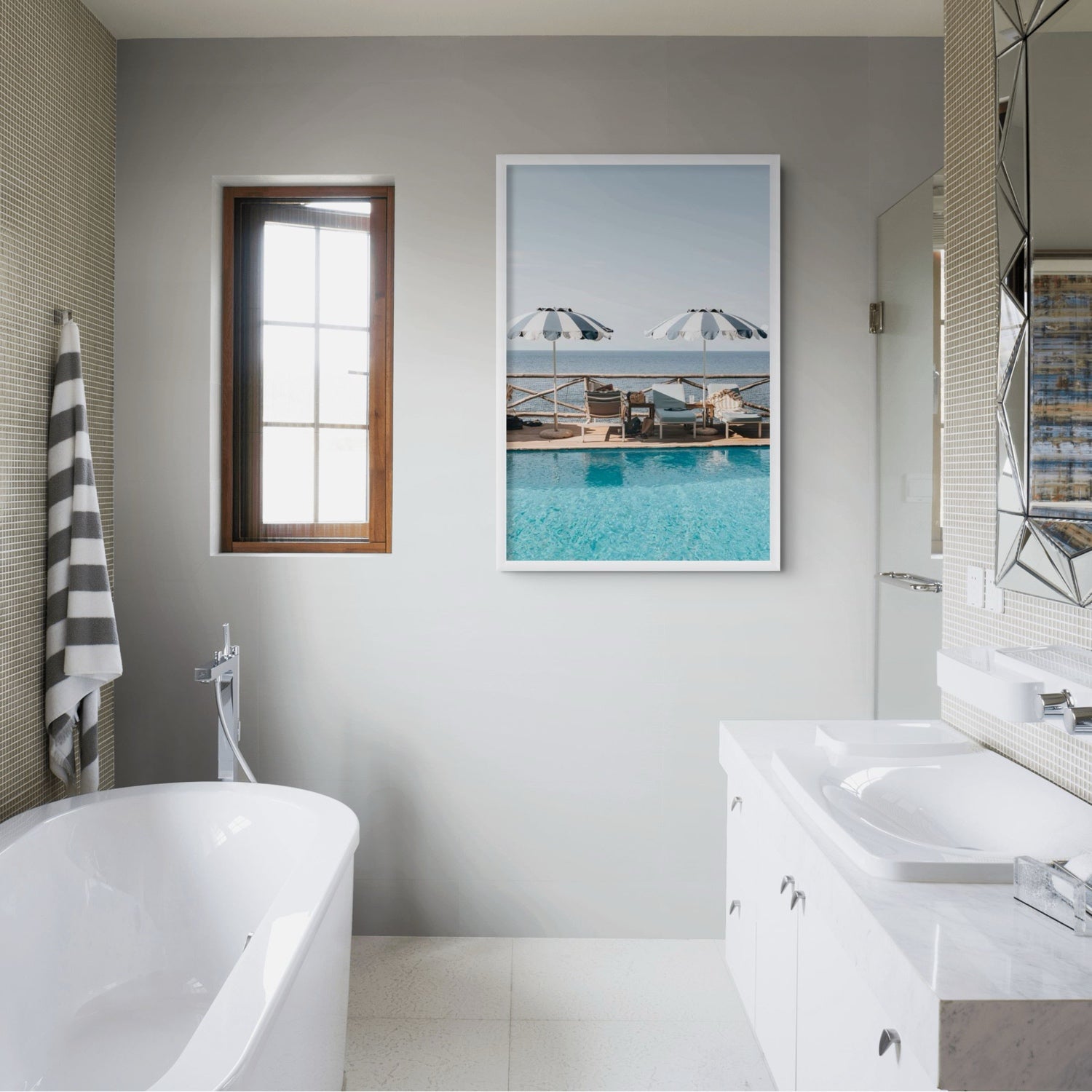 Lifestyle image of Beach Retreat fine art print, Ischia, Italy, european beach clubs artwork, 05 beach retreat lwhite full bleed