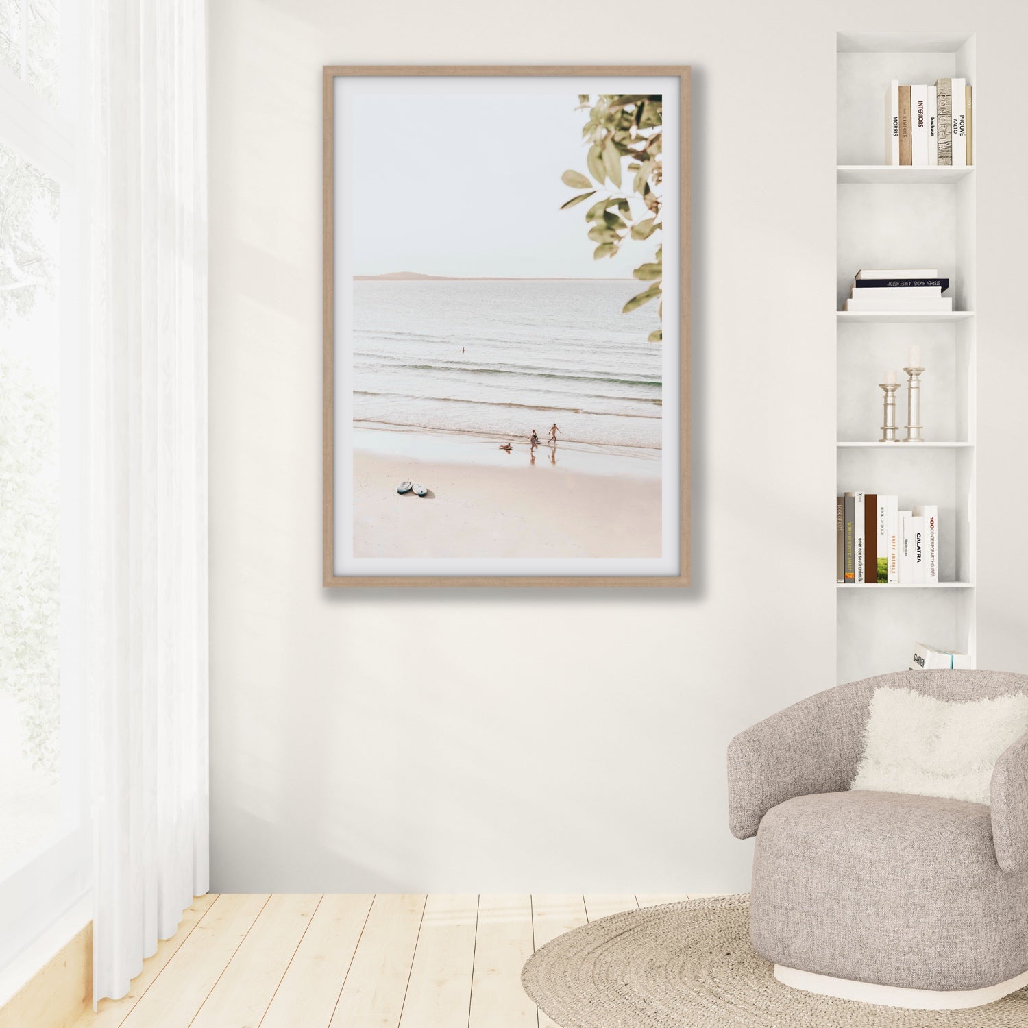 Lifestyle image of Walking On Sunshine fine art print, Noosa, Australia, coastal scenes artwork, 05 walking on sunshine canvy natural frame rooms