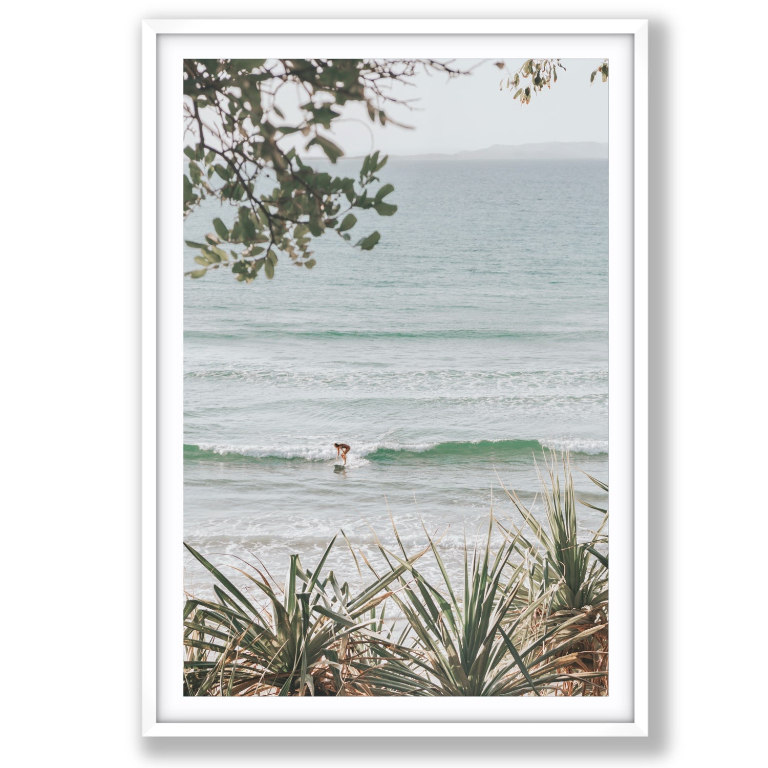 Product mockup of Dream Boat fine art print, Noosa, Australia, coastal scenes artwork