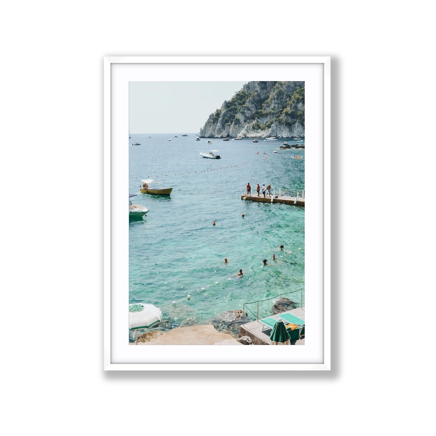 Delizia Pomeridiana Capri coastal wall art Extra Large fine art print in white frame with matboard