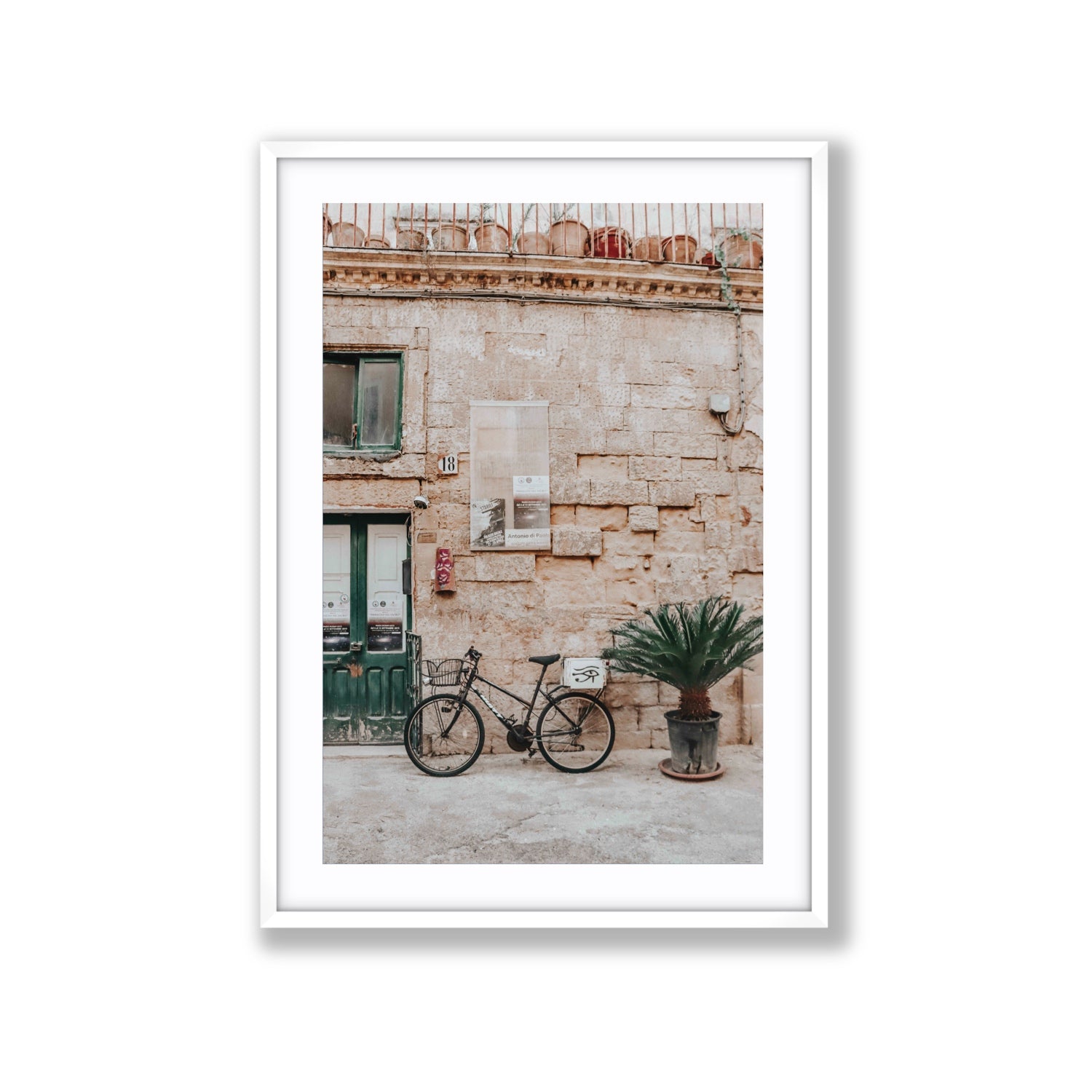 Salento Streets Puglia Lecce Italian wall art Extra Large fine art print in white frame with matboard