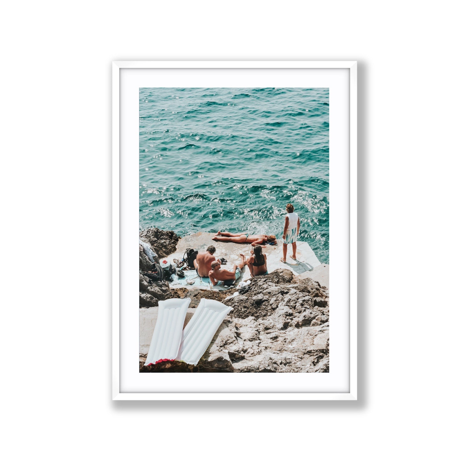 Gli Amici Praiano Amalfi Coast coastal wall art Extra Large fine art print in white frame with matboard