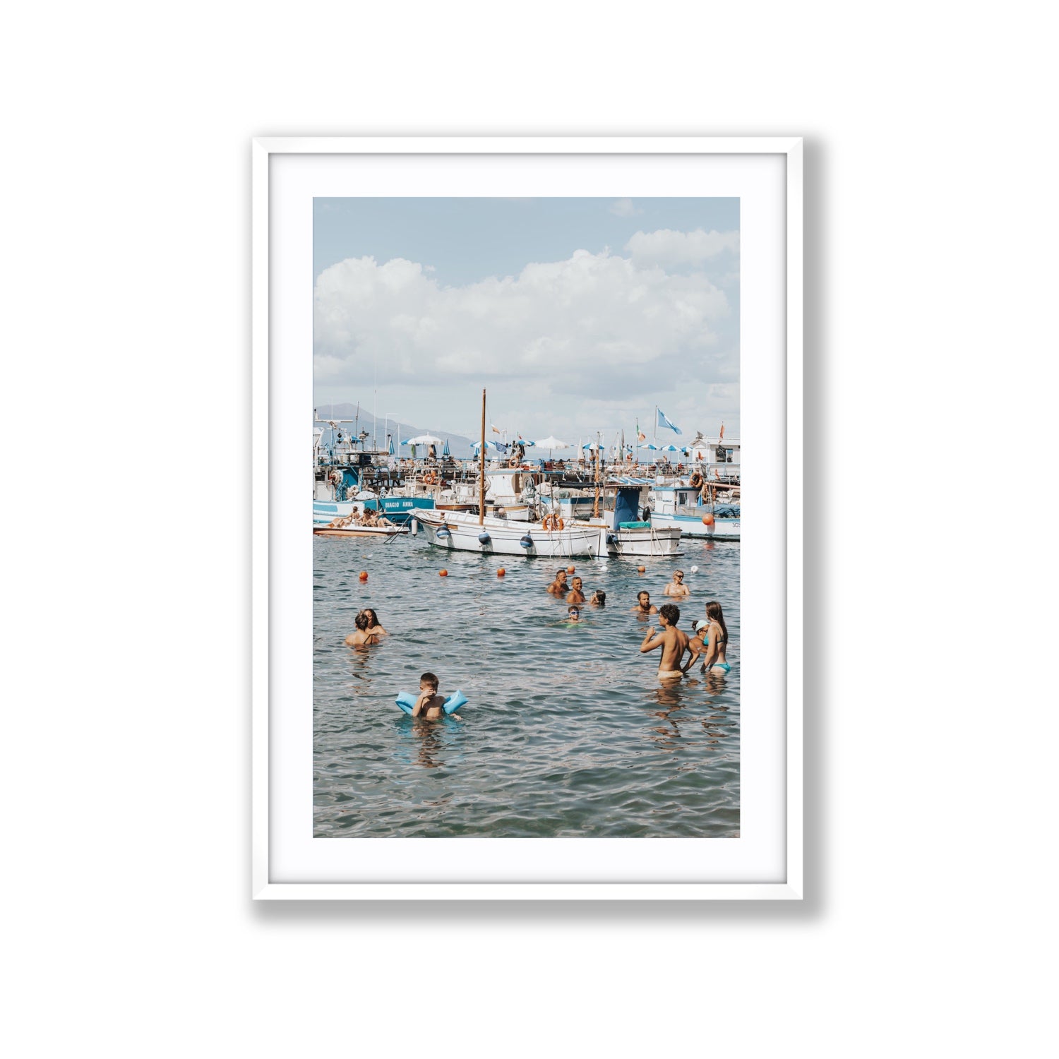 Vacanze Italiane Sorrento Italian coastal wall art Extra Large fine art print in white frame with matboard