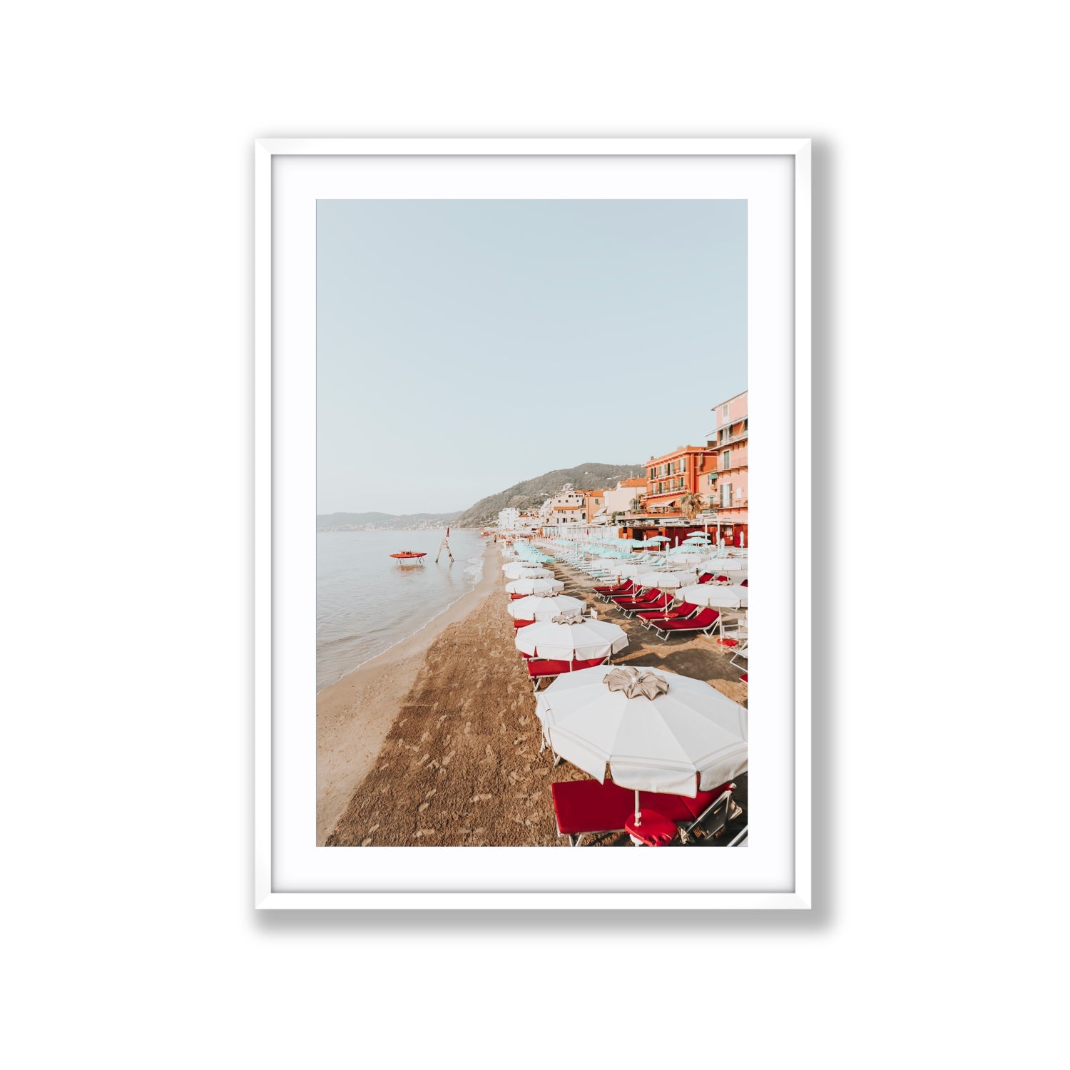 Italian Riviera fine art print, Alassio, Italy, coastal scenes artwork, Extra Large, White Frame · Matboard, Fine Art Print