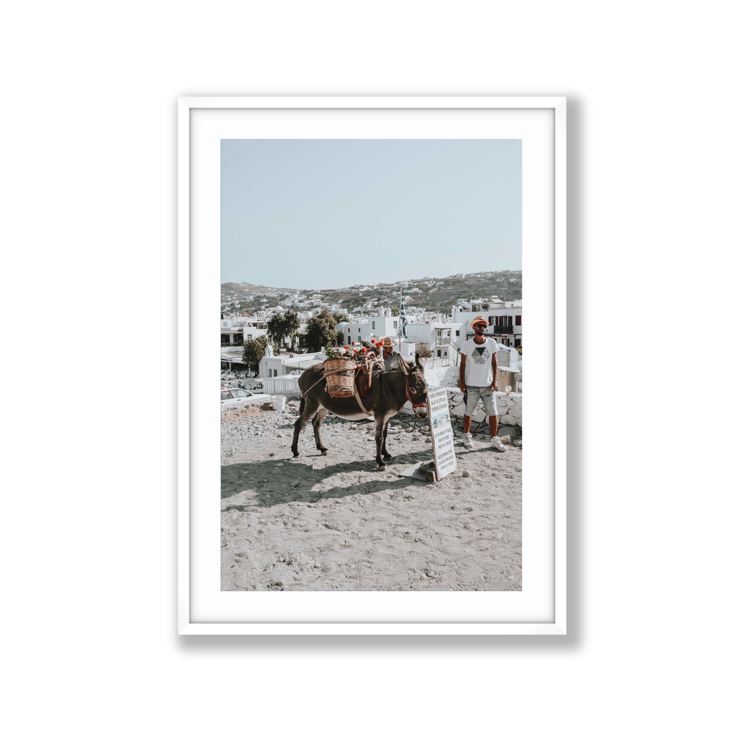 Let The Journey Begin Mykonos Greek island wall art Extra Large fine art print in white frame with matboard
