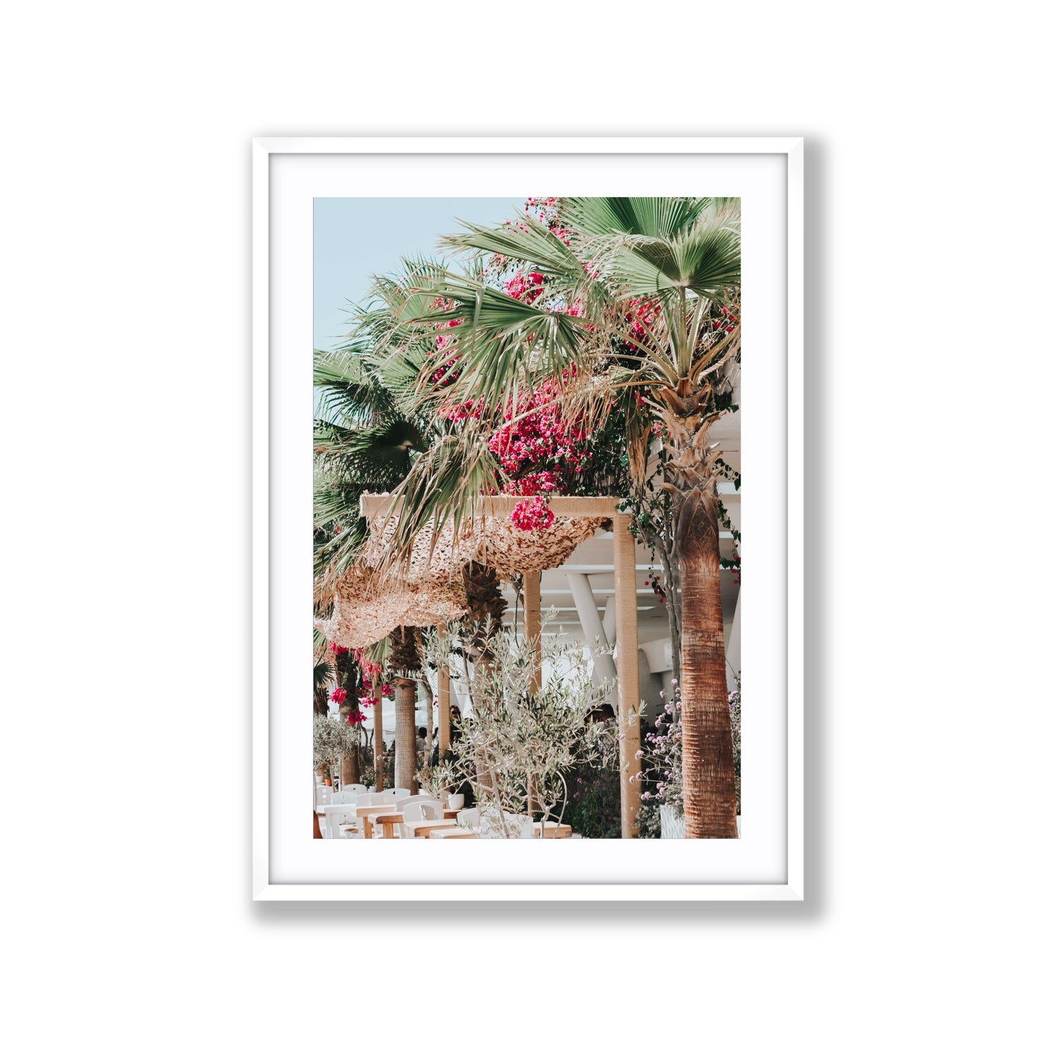 Palm Trees Mykonos Greek island wall art Extra Large fine art print in white frame with matboard
