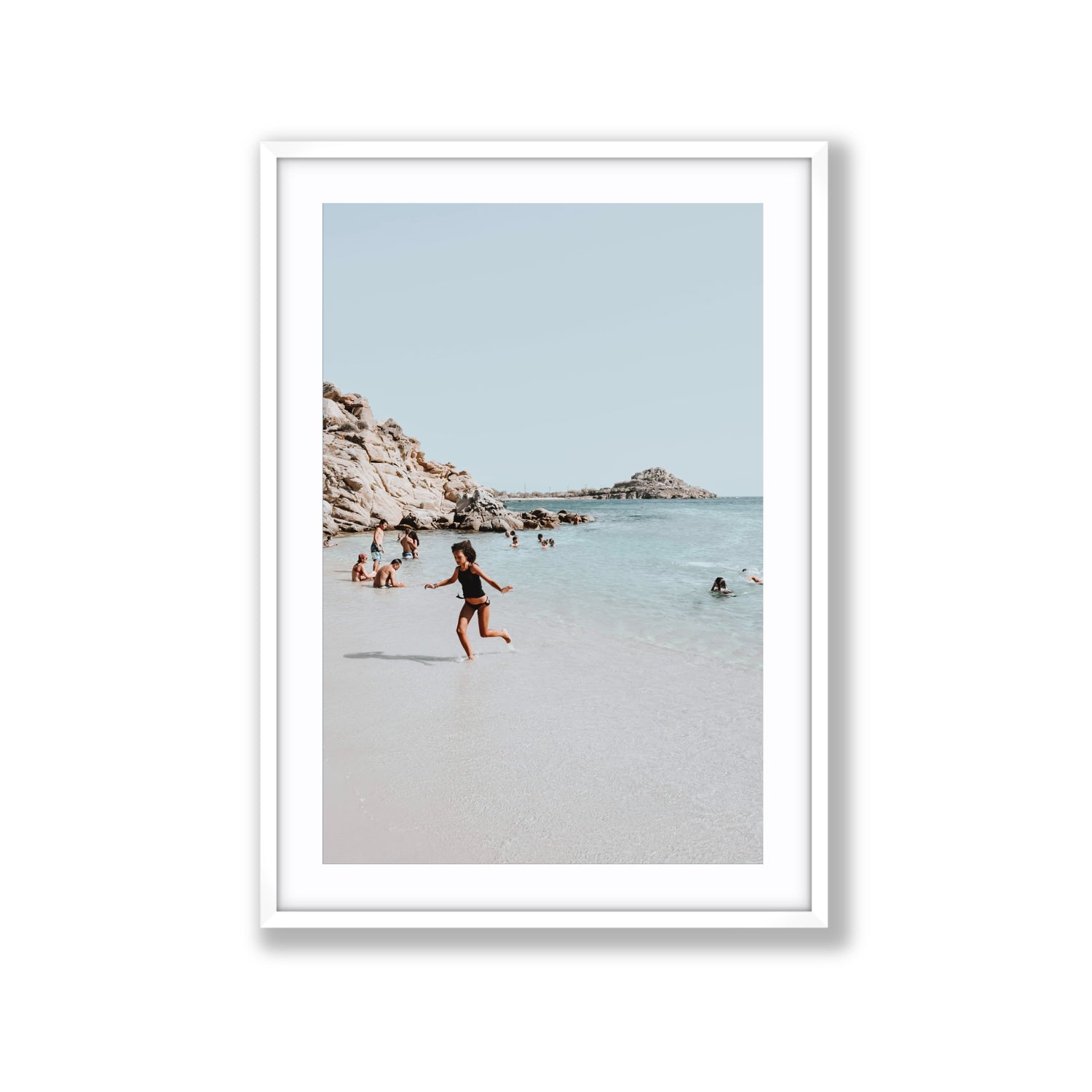 Skipping Angel Mykonos Greek island decor wall art Extra Large fine art print in white frame with matboard