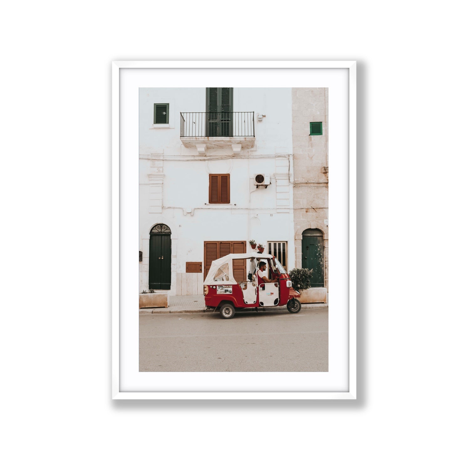 Groovy Piaggio Puglia Italian wall art Extra Large fine art print in white frame with matboard