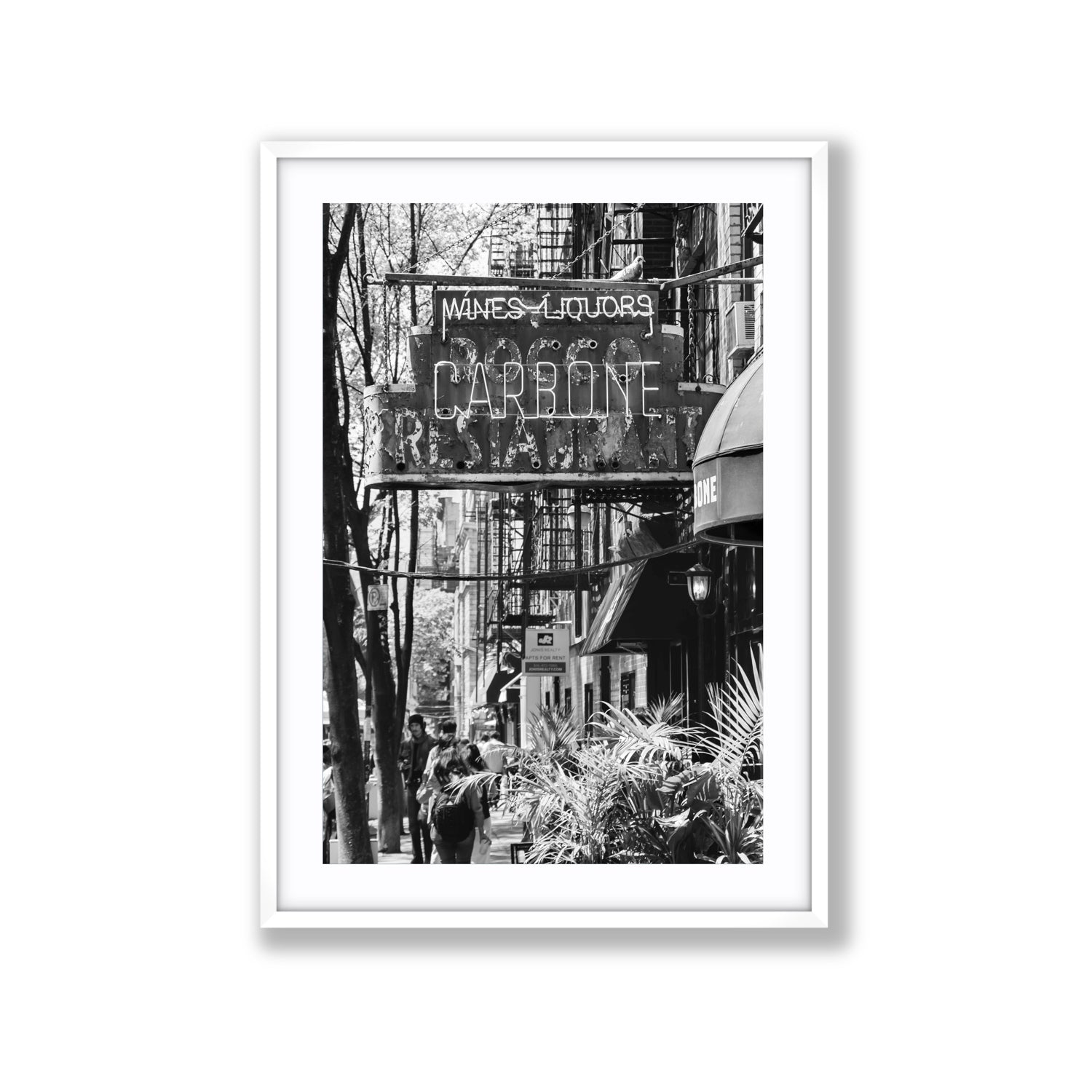 Paparazzi To Pasta New York NYC Black & White wall art Extra Large fine art print in white frame with matboard