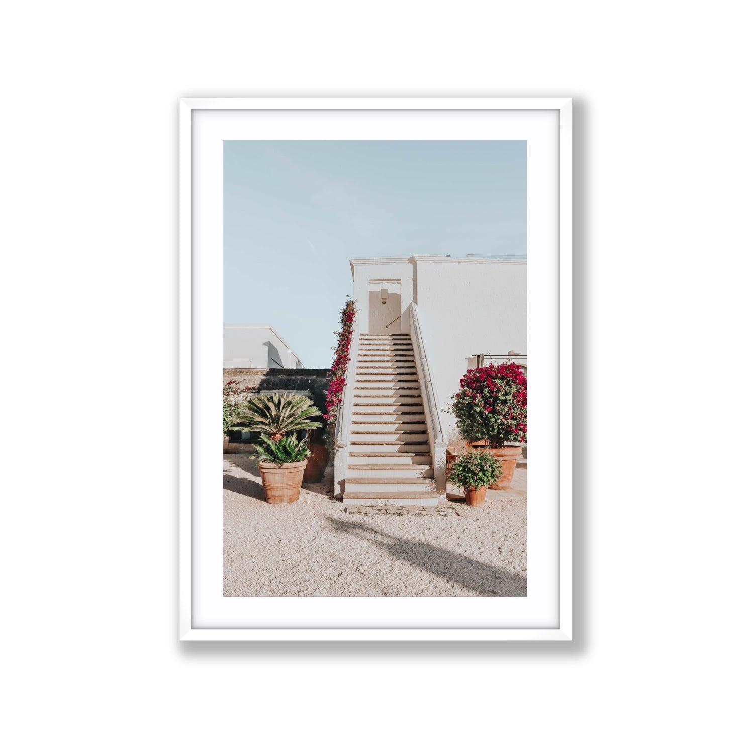 Tranquil Ascent Puglia Italian wall art Extra Large fine art print in white frame with matboard