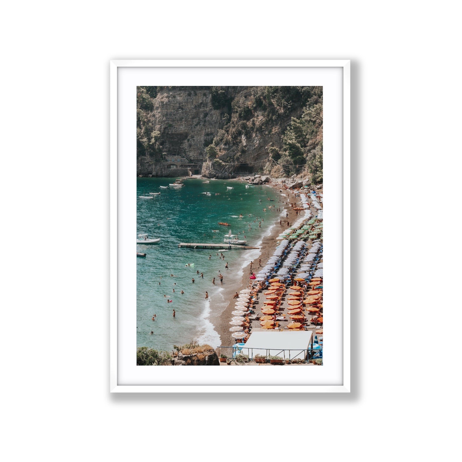 Parasol Panorama fine art print, Positano, Italy, Extra Large, White Frame · Matboard, Fine Art Print