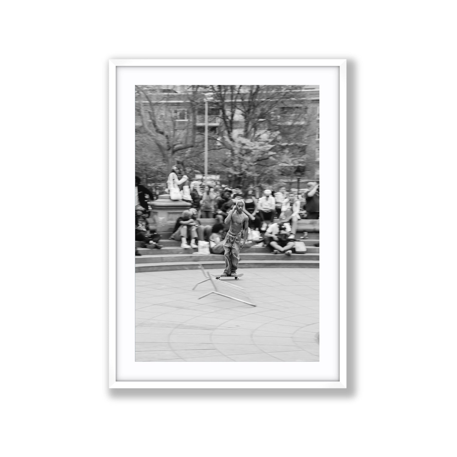 Skate Park Serenade New York NYC Black & White wall art Extra Large fine art print in white frame with matboard