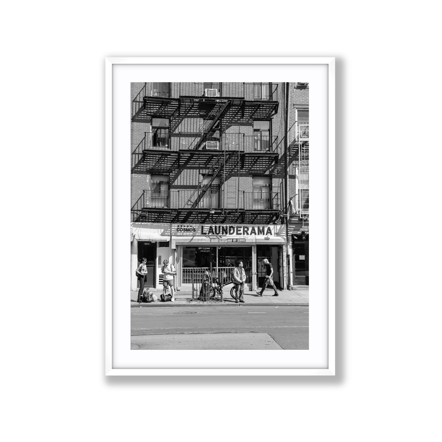 Bus Stop New York NYC Black & White wall art Extra Large fine art print in white frame with matboard