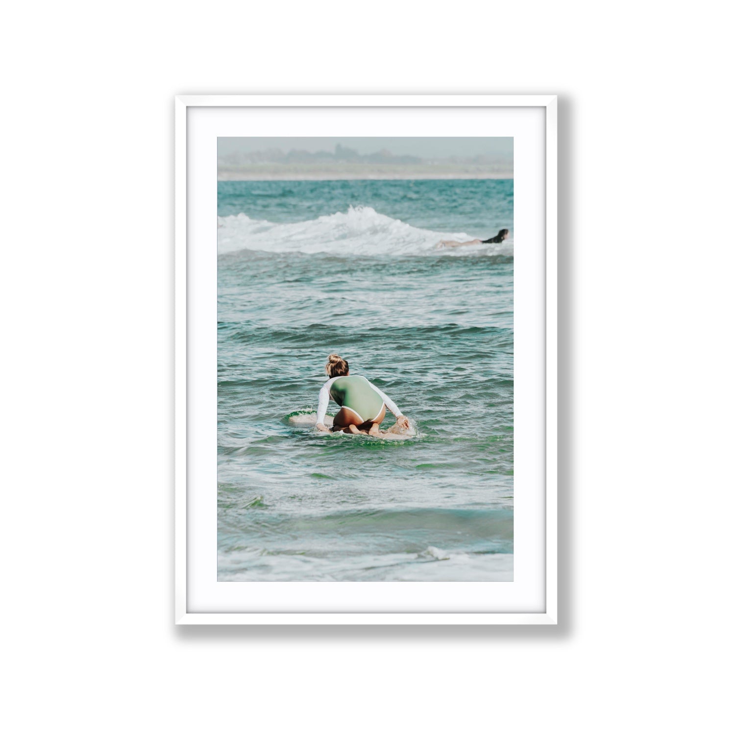 Quincy Byron Bay Surf coastal wall art Extra Large fine art print in white frame with matboard