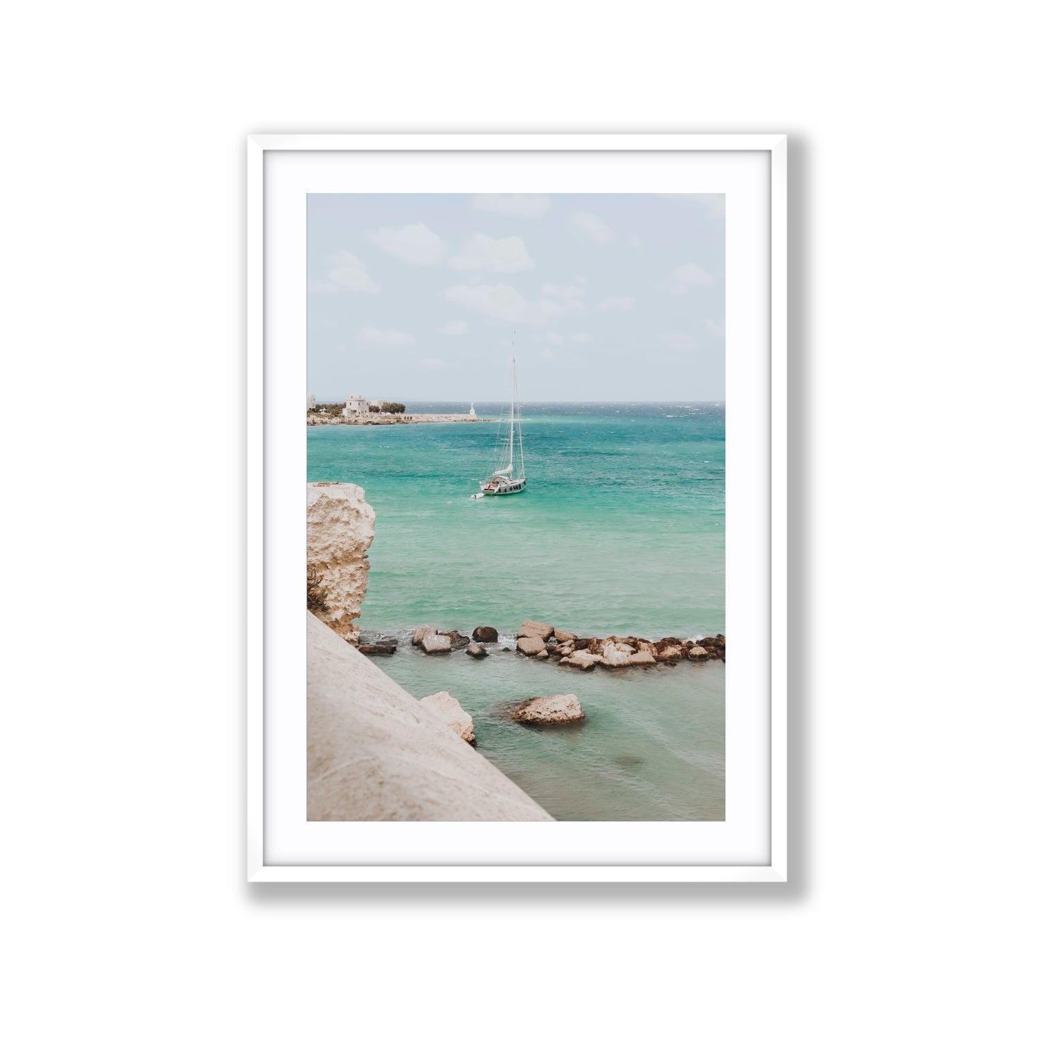 Seafarer's Dream Puglia Seafarer’s Dream coastal wall art Extra Large fine art print in white frame with matboard