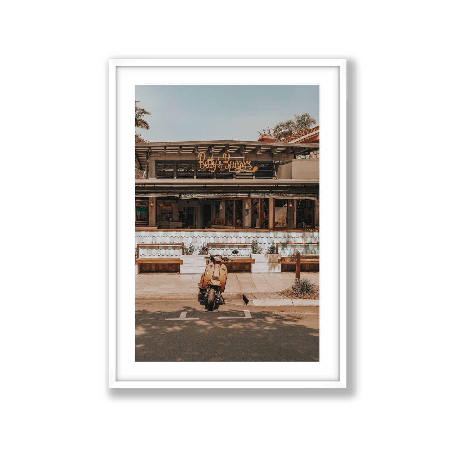 Noosa Nostalgia fine art print, Noosa, Australia, coastal scenes artwork, Extra Large, White Frame · Matboard, Fine Art Print