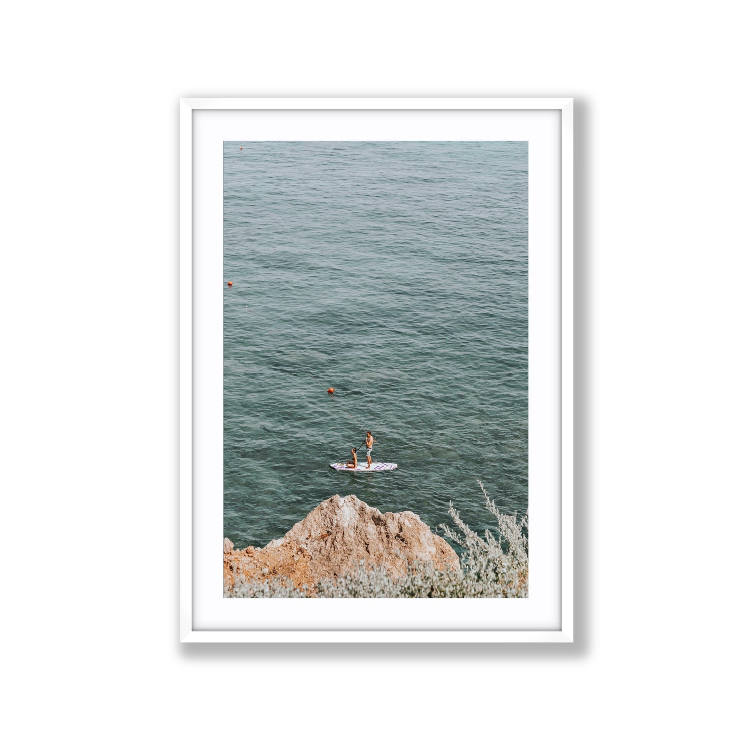 Into The Vibe Without Getting Wet Tuscany coastal wall art Extra Large fine art print in white frame with matboard