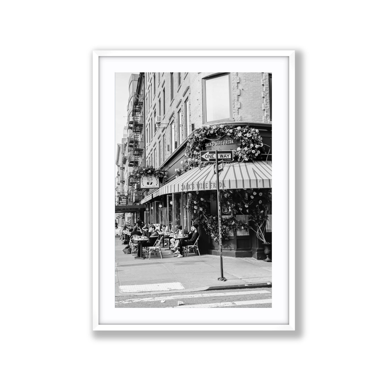 Freda's Feast New York NYC Black & White wall art Extra Large fine art print in white frame with matboard