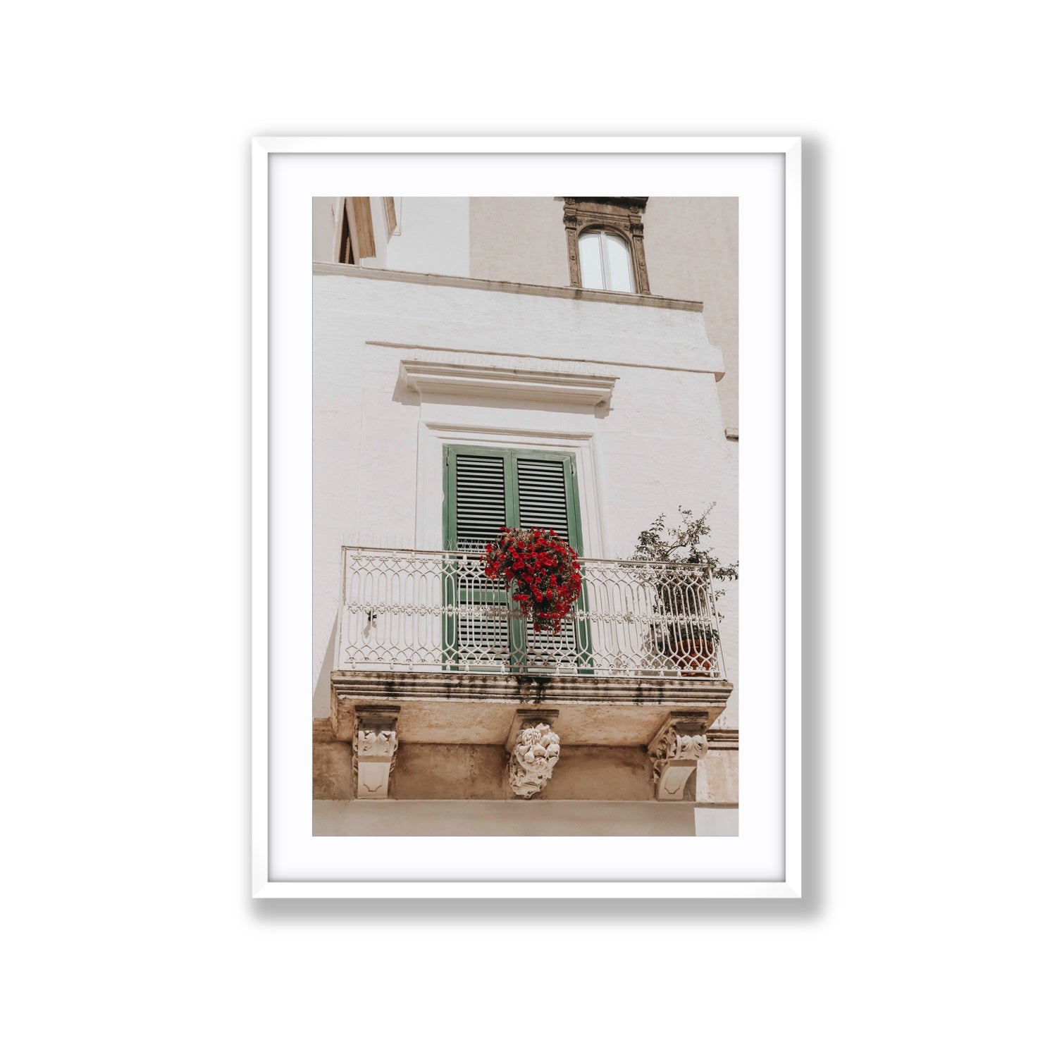 Balcone Estivo Puglia Italian wall art Extra Large fine art print in white frame with matboard