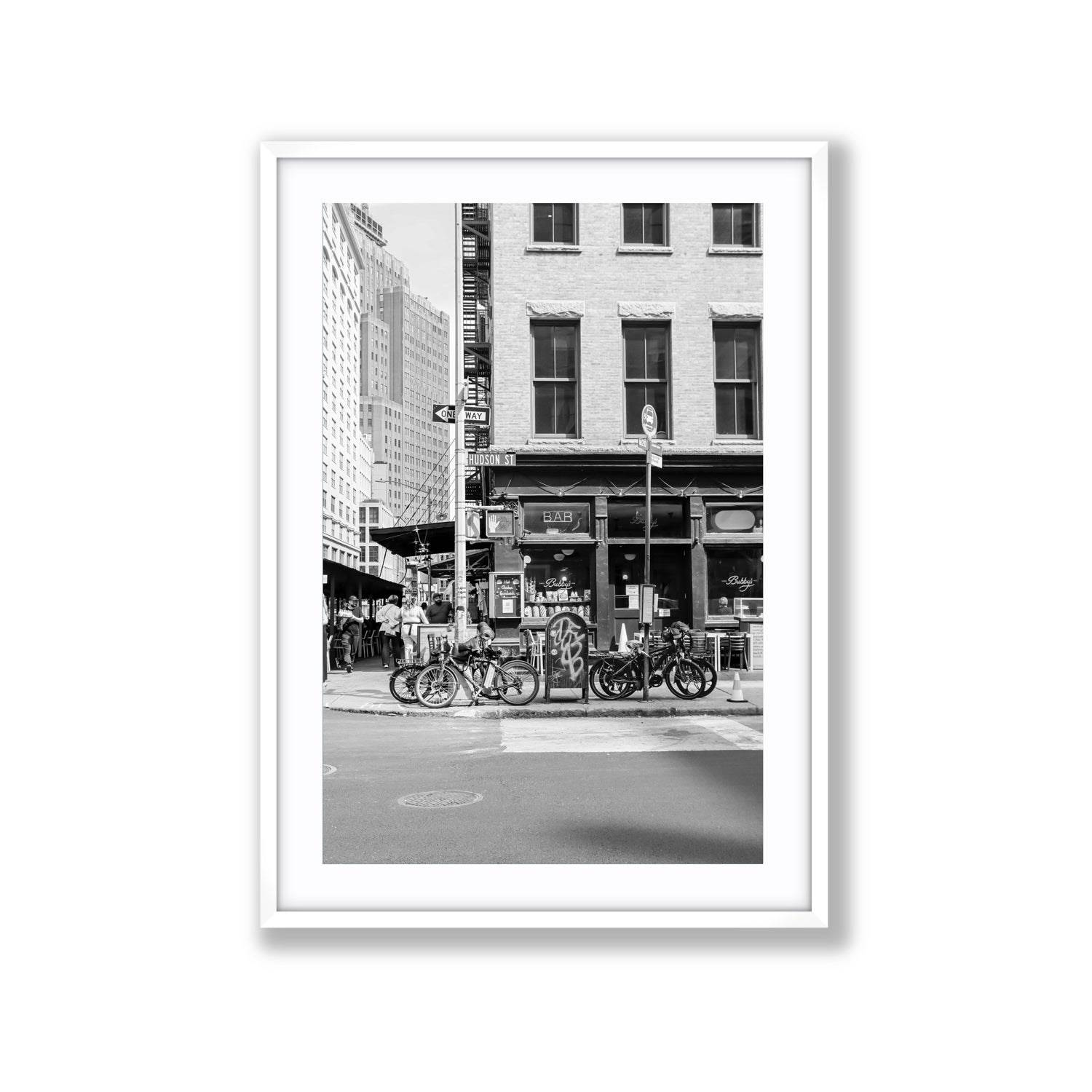 Bites Of The Big Apple New York NYC Black & White wall art Extra Large fine art print in white frame with matboard