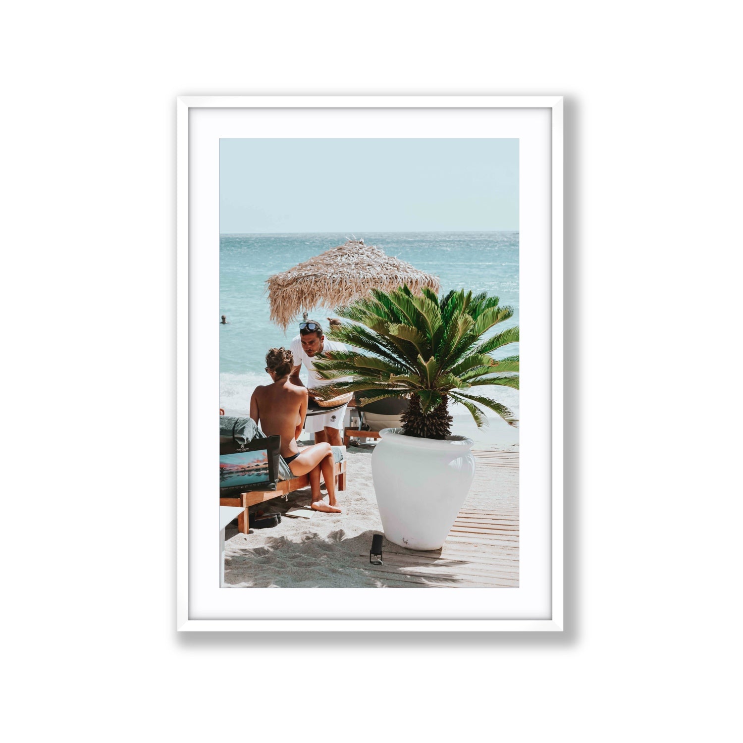 At Your Service Mykonos Greek island wall art Extra Large fine art print in white frame with matboard