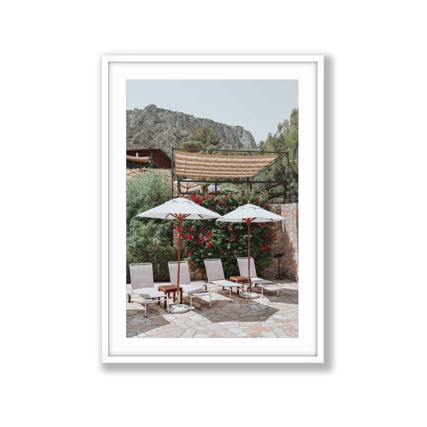 Shades of Leisure Tuscany coastal Italian wall art Extra Large fine art print in white frame with matboard