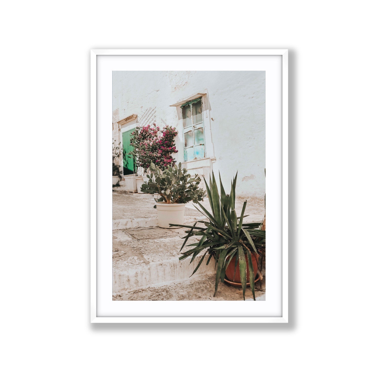 Giardino Segreto Puglia Ostuni wall art Extra Large fine art print in white frame with matboard