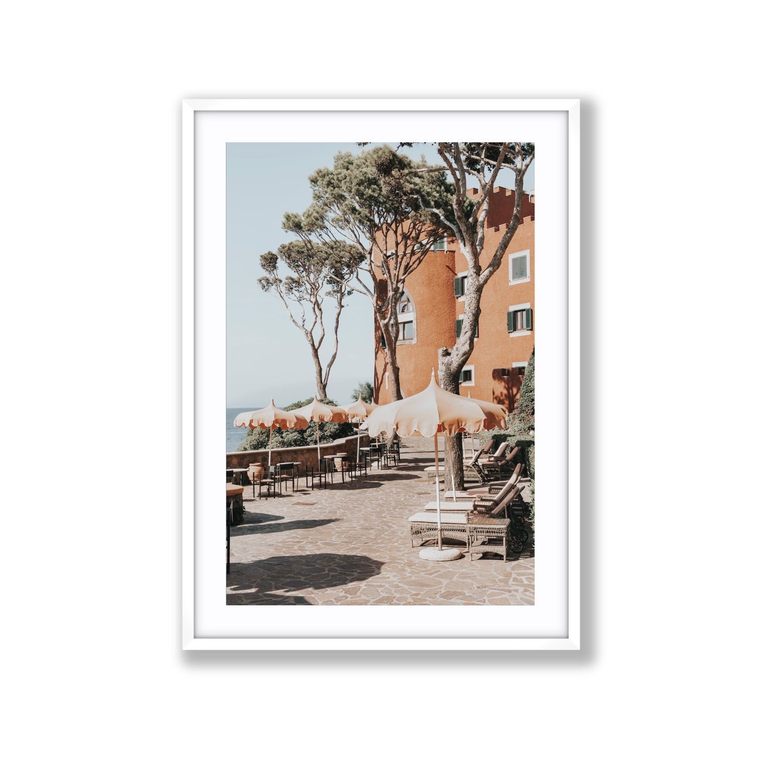 Mezzatorre Ischia Italian Mediterranean decor wall art Extra Large fine art print in white frame with matboard