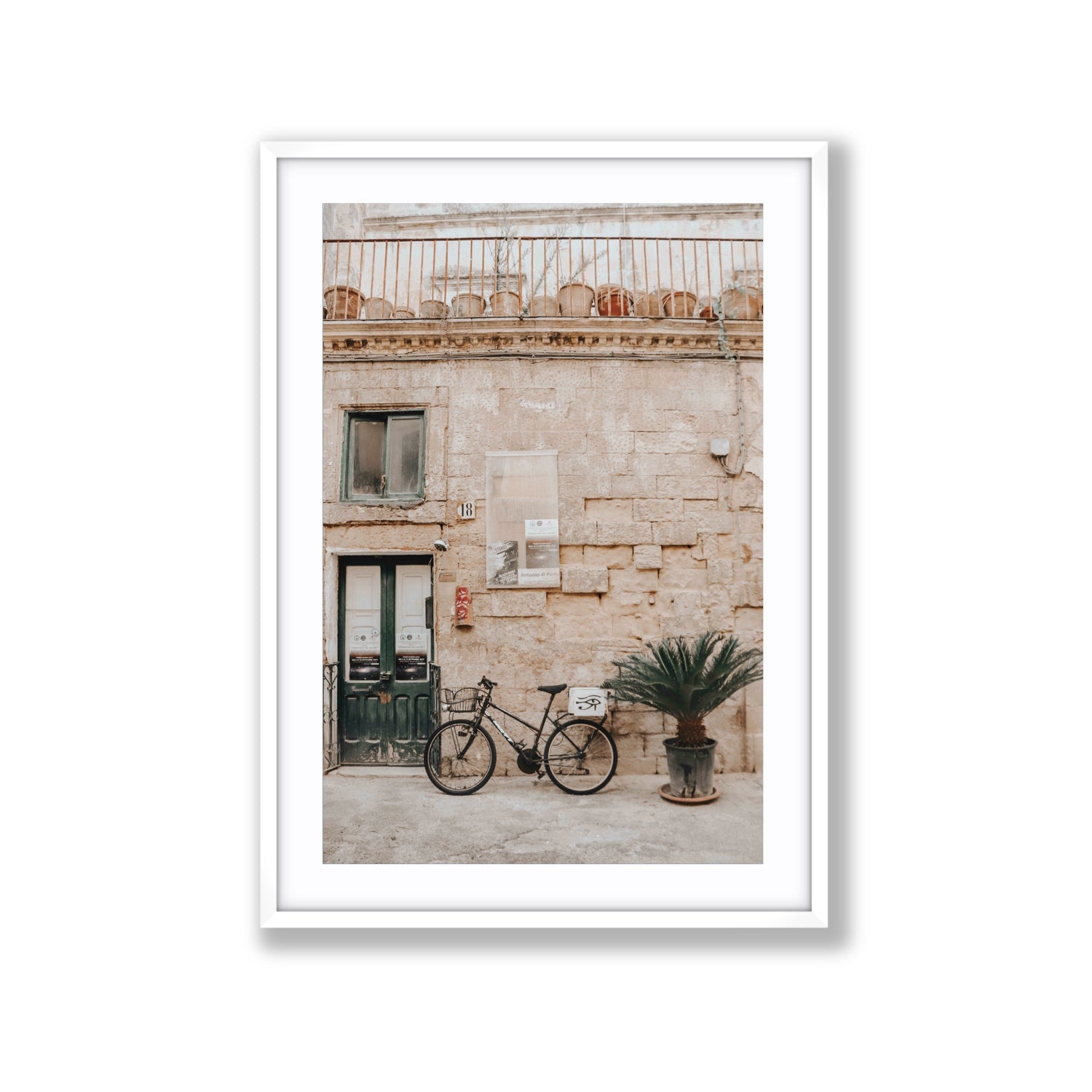 Golden Facades Puglia Lecce Italian wall art Extra Large fine art print in white frame with matboard