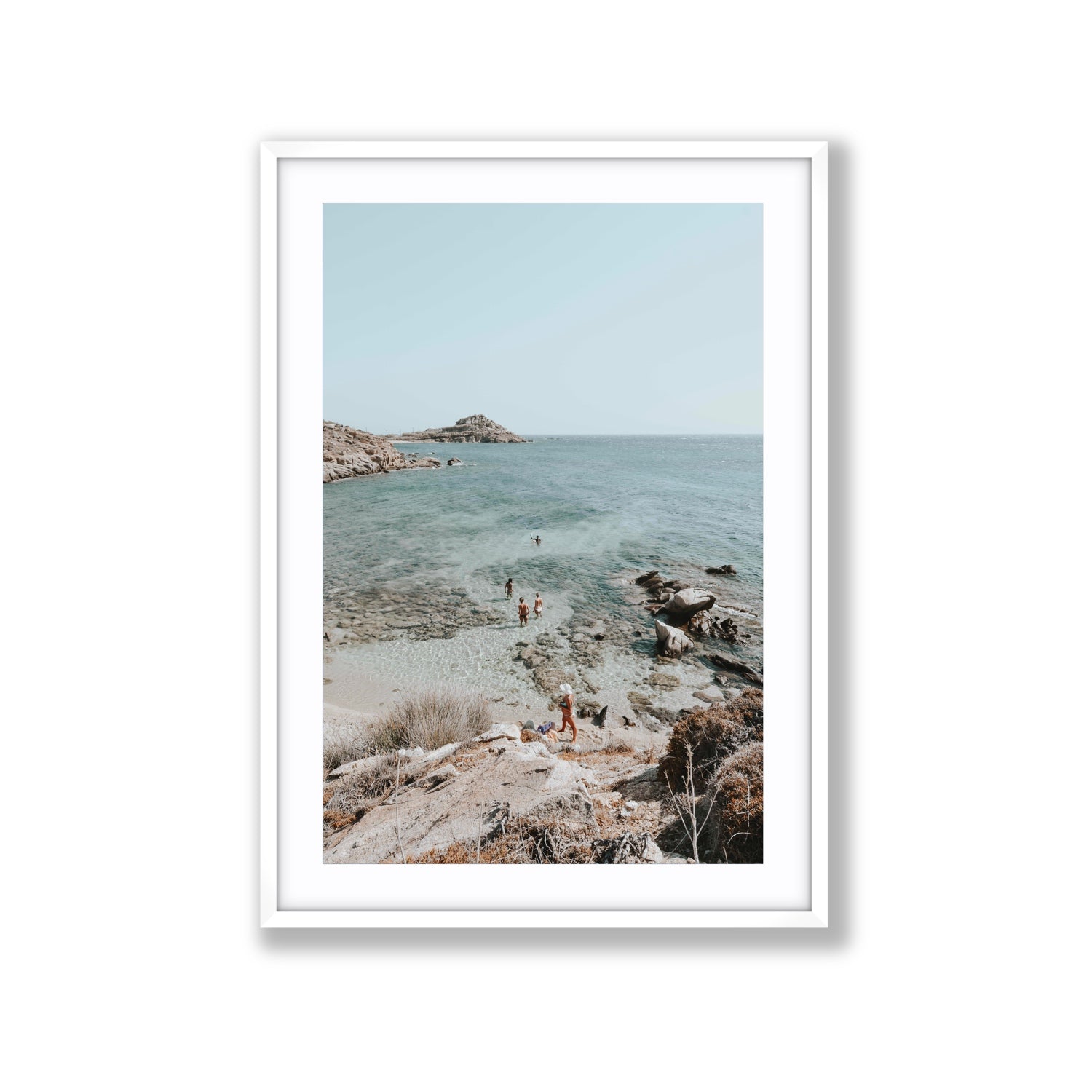Explorers Mykonos Greek island wall art Extra Large fine art print in white frame with matboard