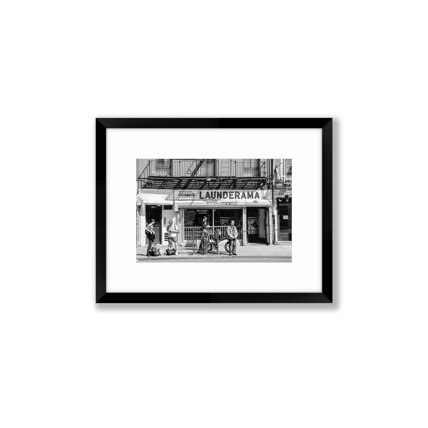 Launderama New York NYC Black & White wall art Small fine art print in black frame with matboard