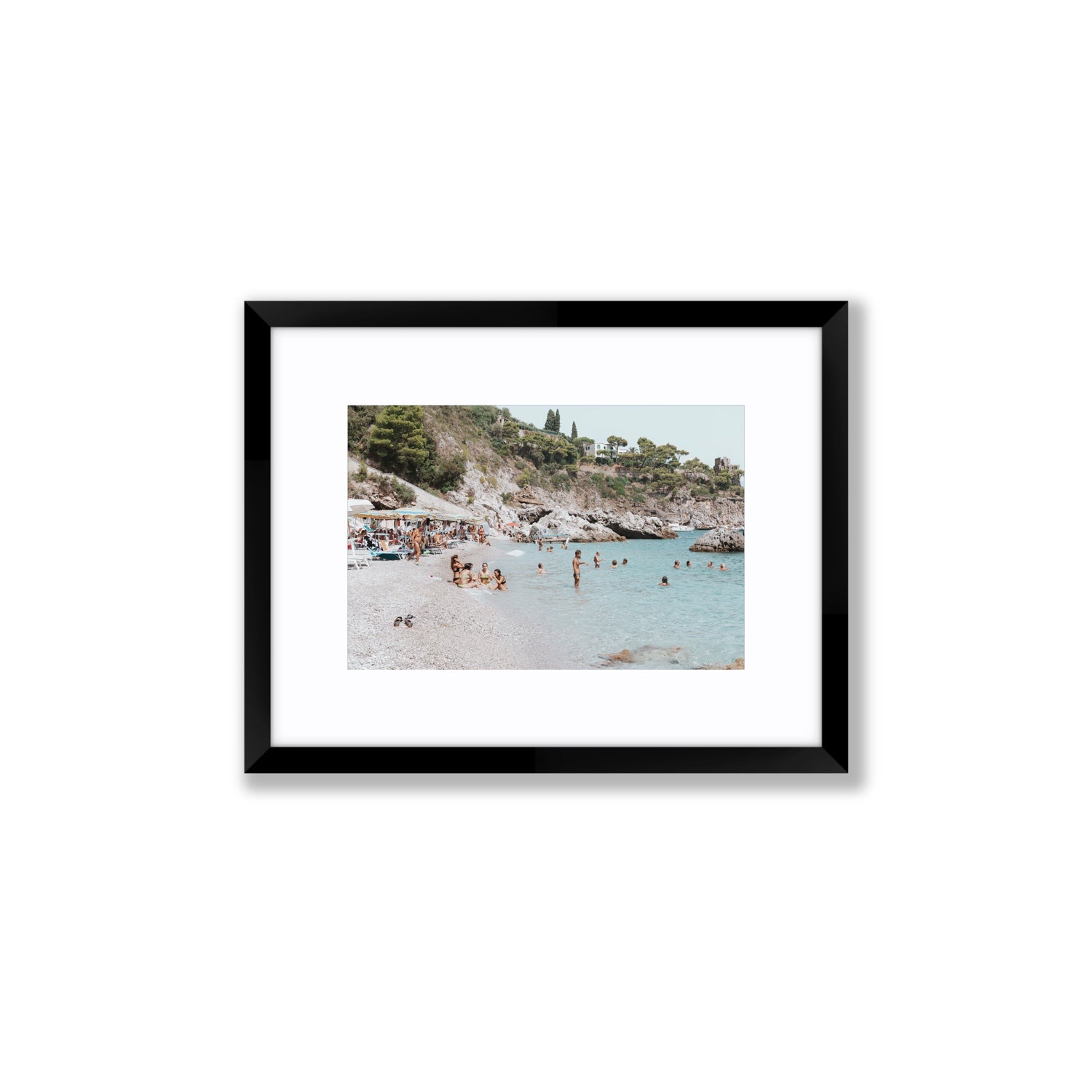La Vacanza Amalfi Mediterranean wall art Small fine art print in black frame with matboard