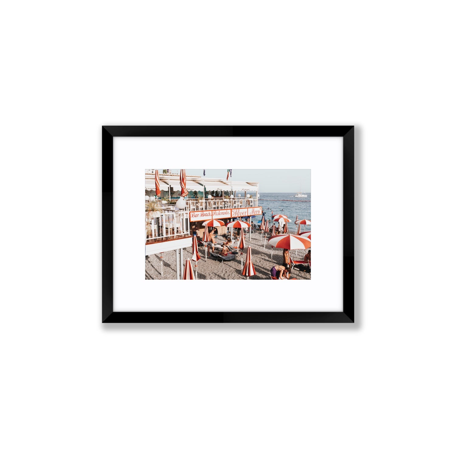 Silver Moon Amalfi Mediterranean wall art Small fine art print in black frame with matboard