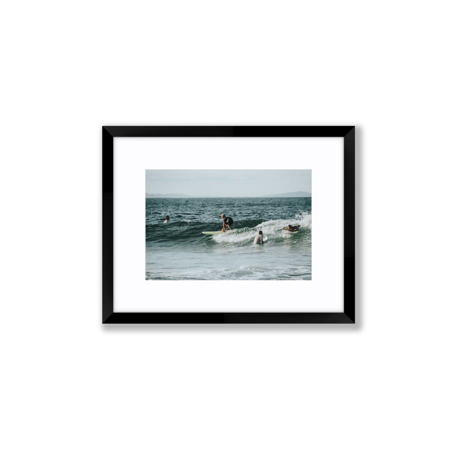The Boys of Summer Byron Bay Surf coastal wall art Small fine art print in black frame with matboard