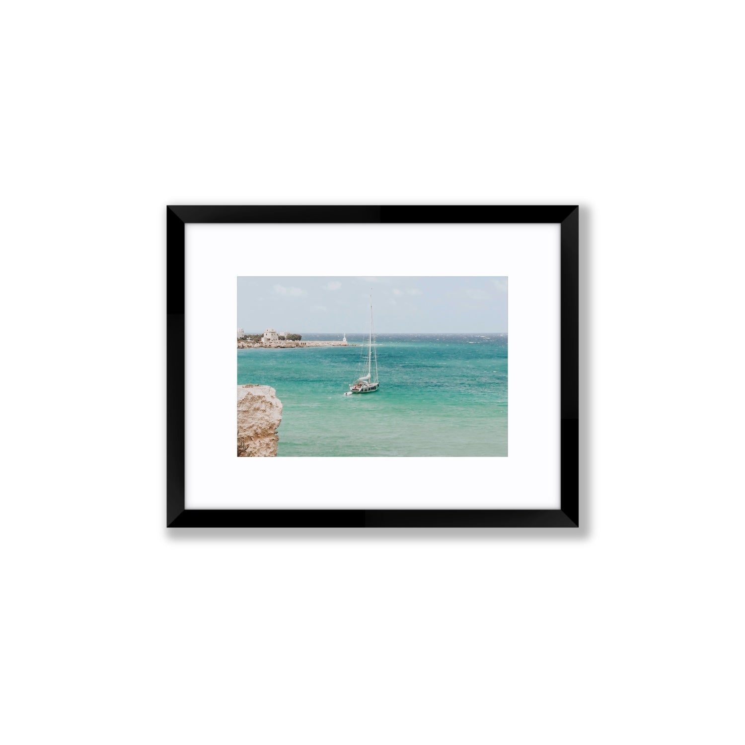 Adriatic Escape Puglia Italian coastal decor wall art Small fine art print in black frame with matboard