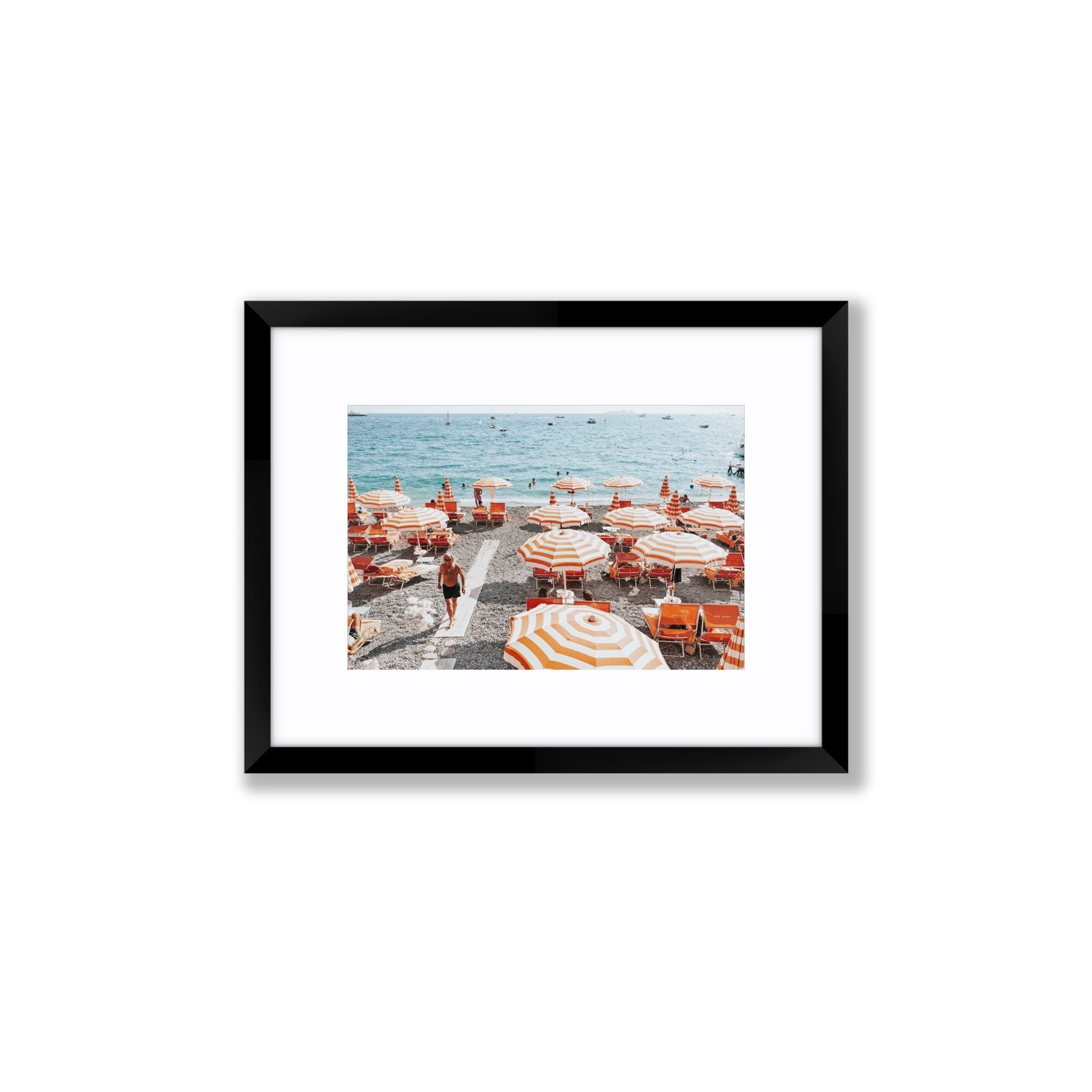 Shoreline Strut Positano wall art Small fine art print in black frame with matboard