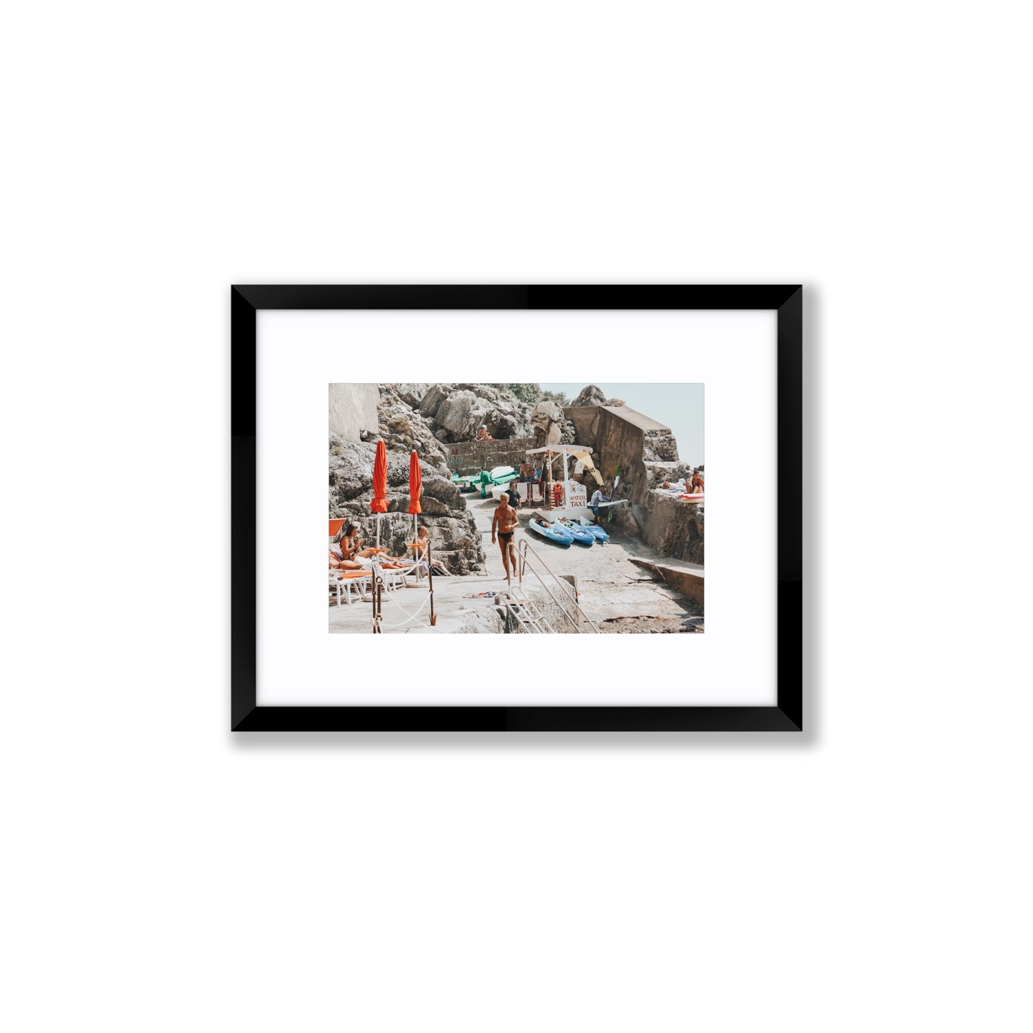 The Local Praiano Amalfi Coast Mediterranean wall art Small fine art print in black frame with matboard