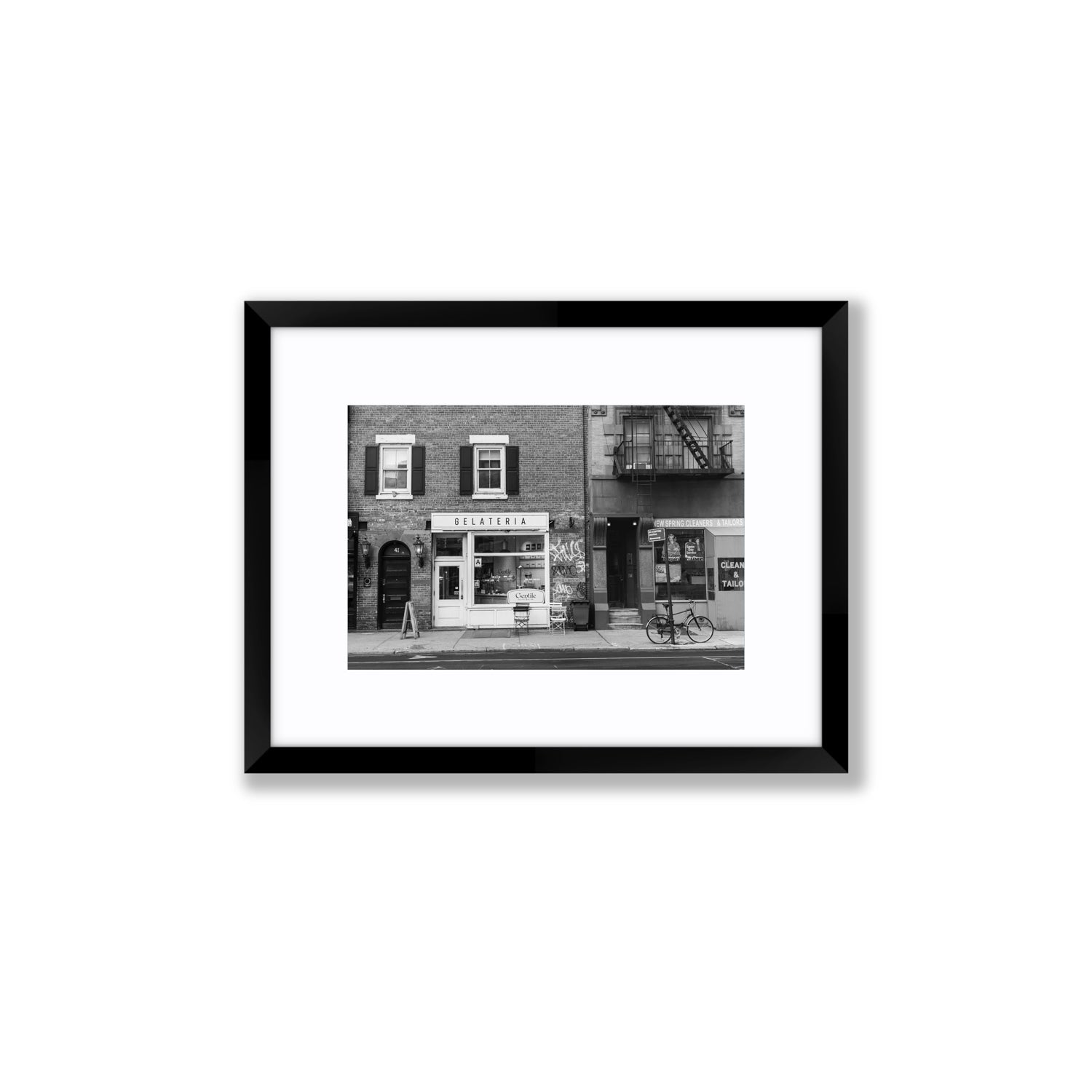 West Village Dolcezza New York NYC Black & White wall art Small fine art print in black frame with matboard
