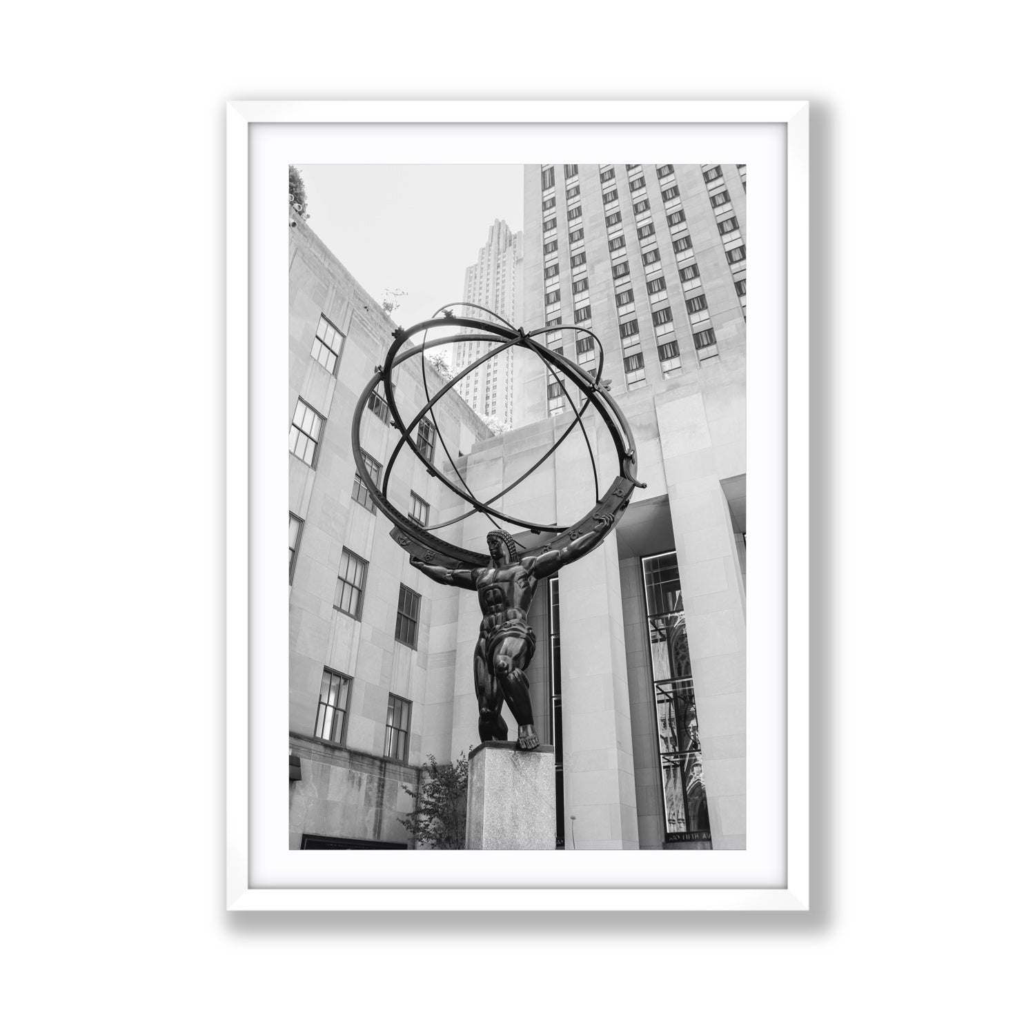 Atlas Ascends New York NYC Black & White wall art Giant fine art print in white frame with matboard