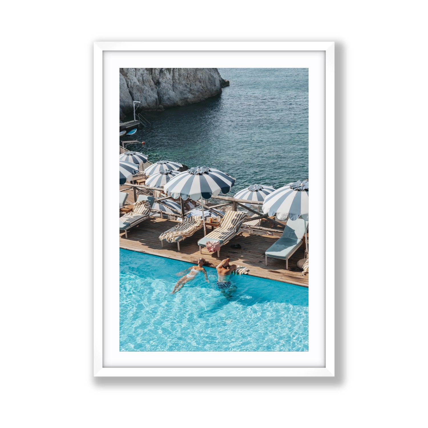 I'm Busy Ischia Italian coastal Mediterranean wall art Giant fine art print in white frame with matboard