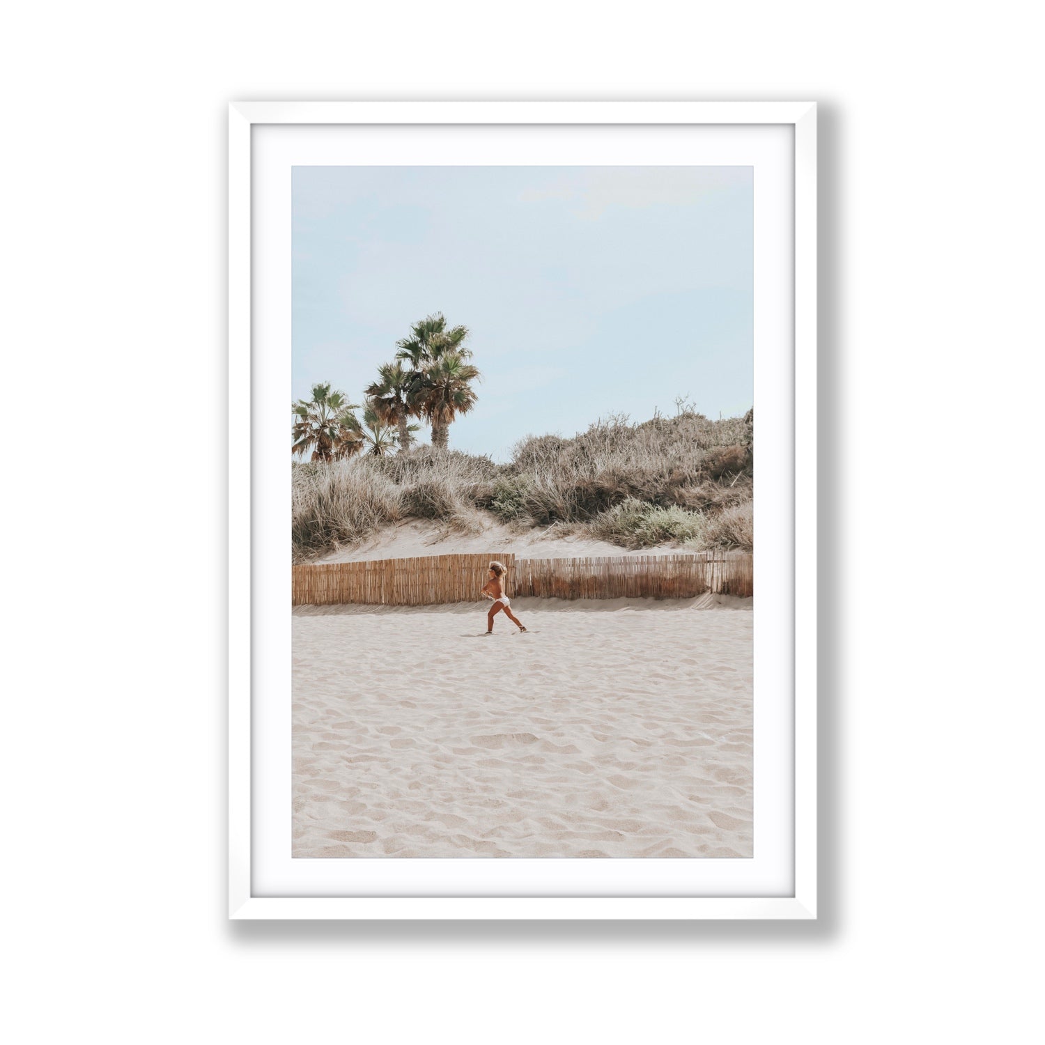 Joyful Sprint Puglia beach coastal fine art print Giant fine art print in white frame with matboard