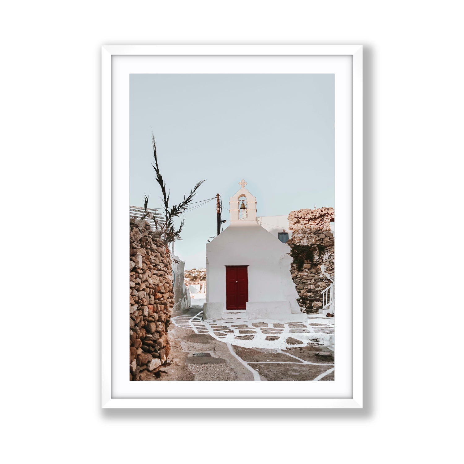 Little Chapel Mykonos Greek island wall art Giant fine art print in white frame with matboard