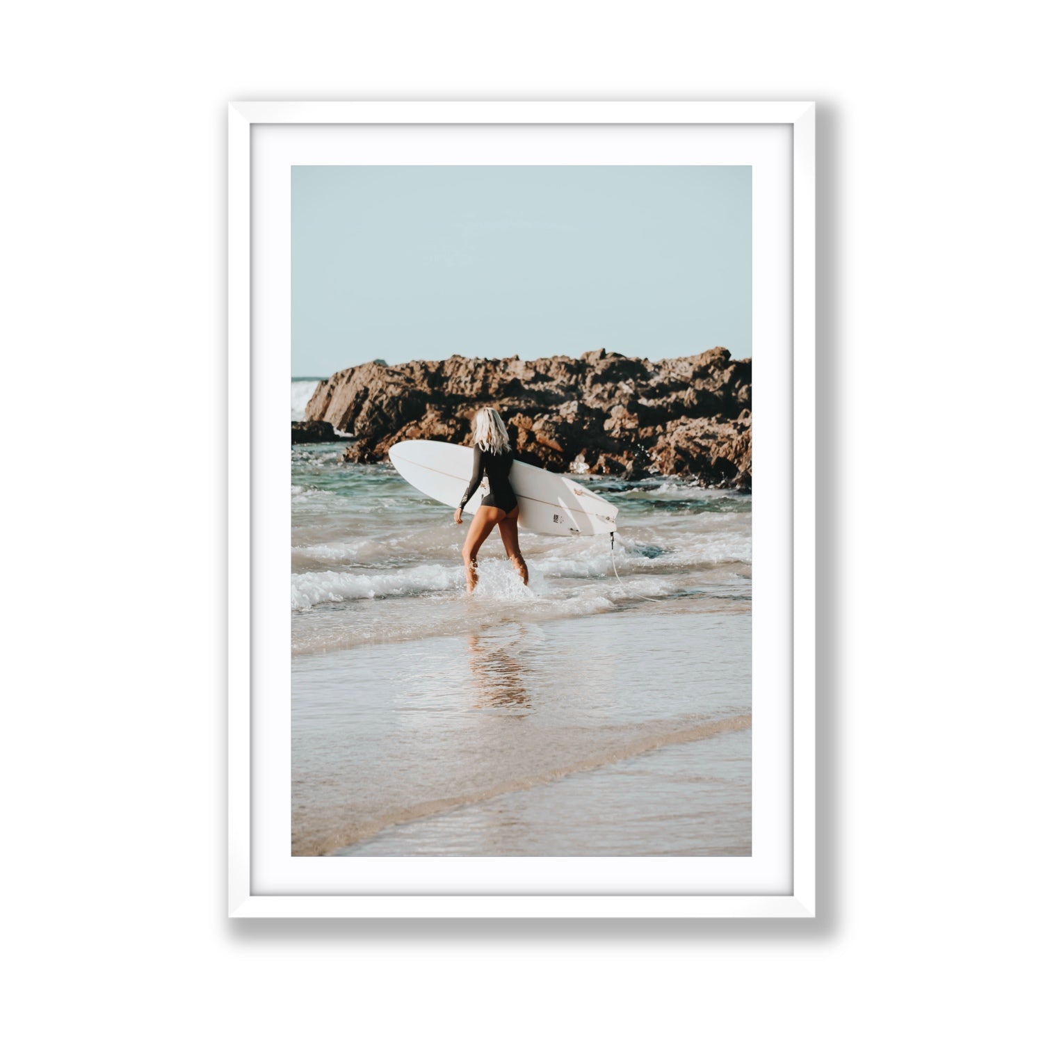Bethany Byron Bay Surf coastal decor wall art Giant fine art print in white frame with matboard