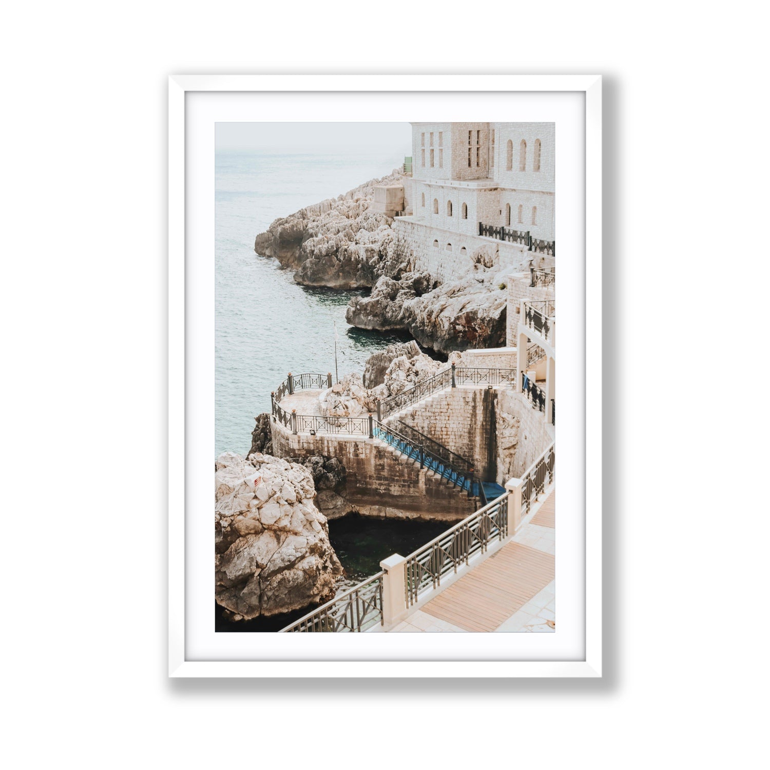 Wellness Centre Puglia coastal wall art Giant fine art print in white frame with matboard