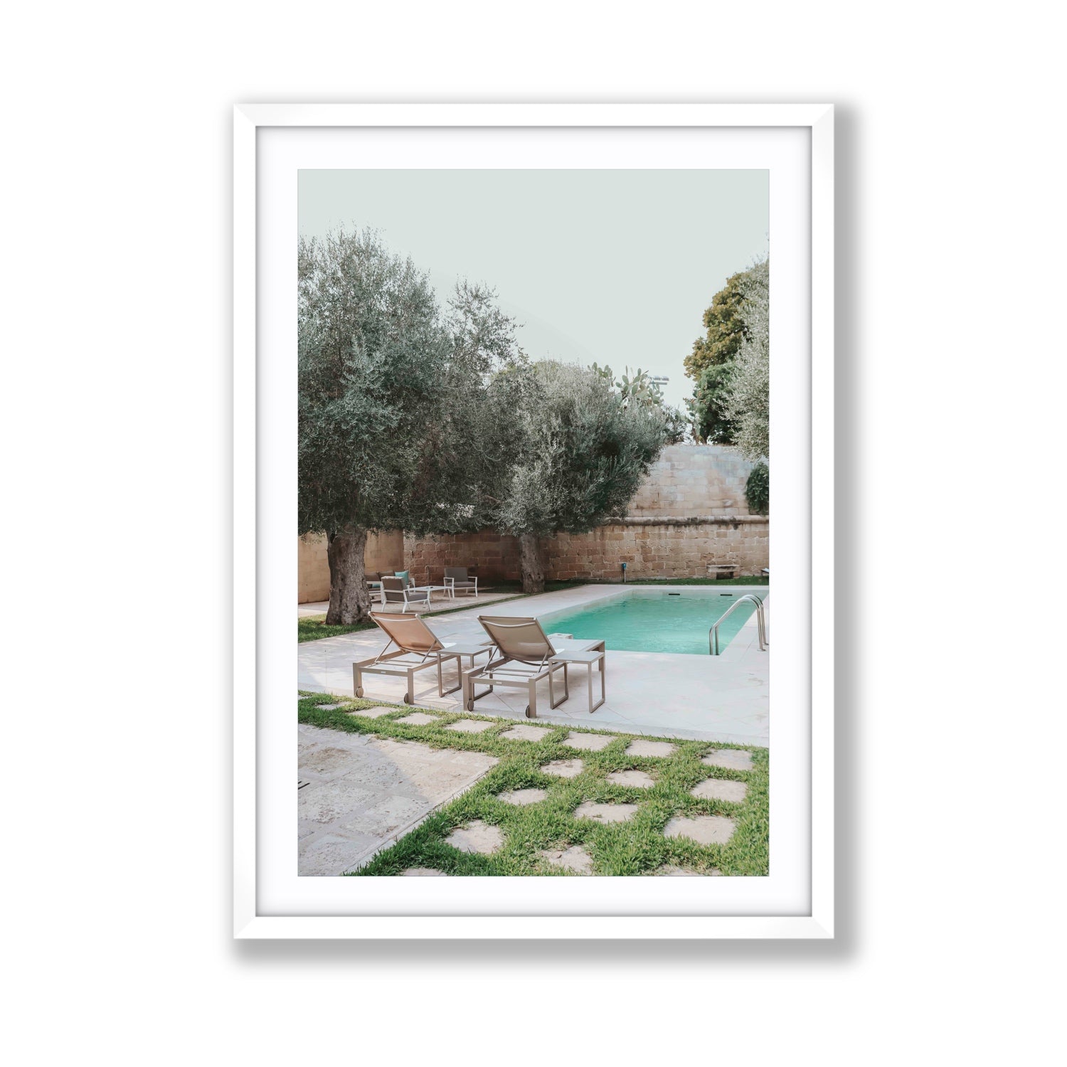 Olive Oasis Puglia Mediterranean wall art Giant fine art print in white frame with matboard