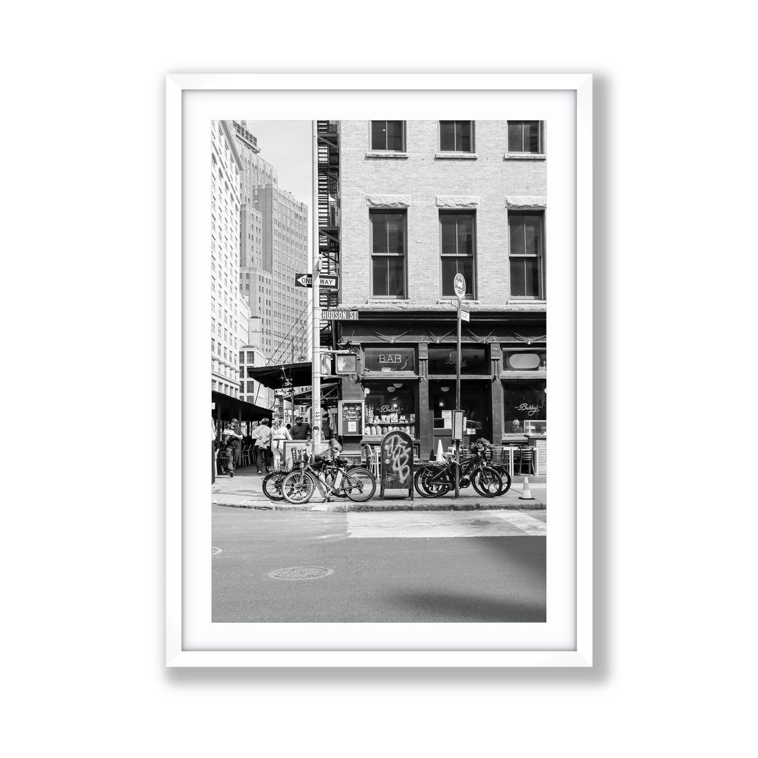 Bites Of The Big Apple New York NYC Black & White wall art Giant fine art print in white frame with matboard